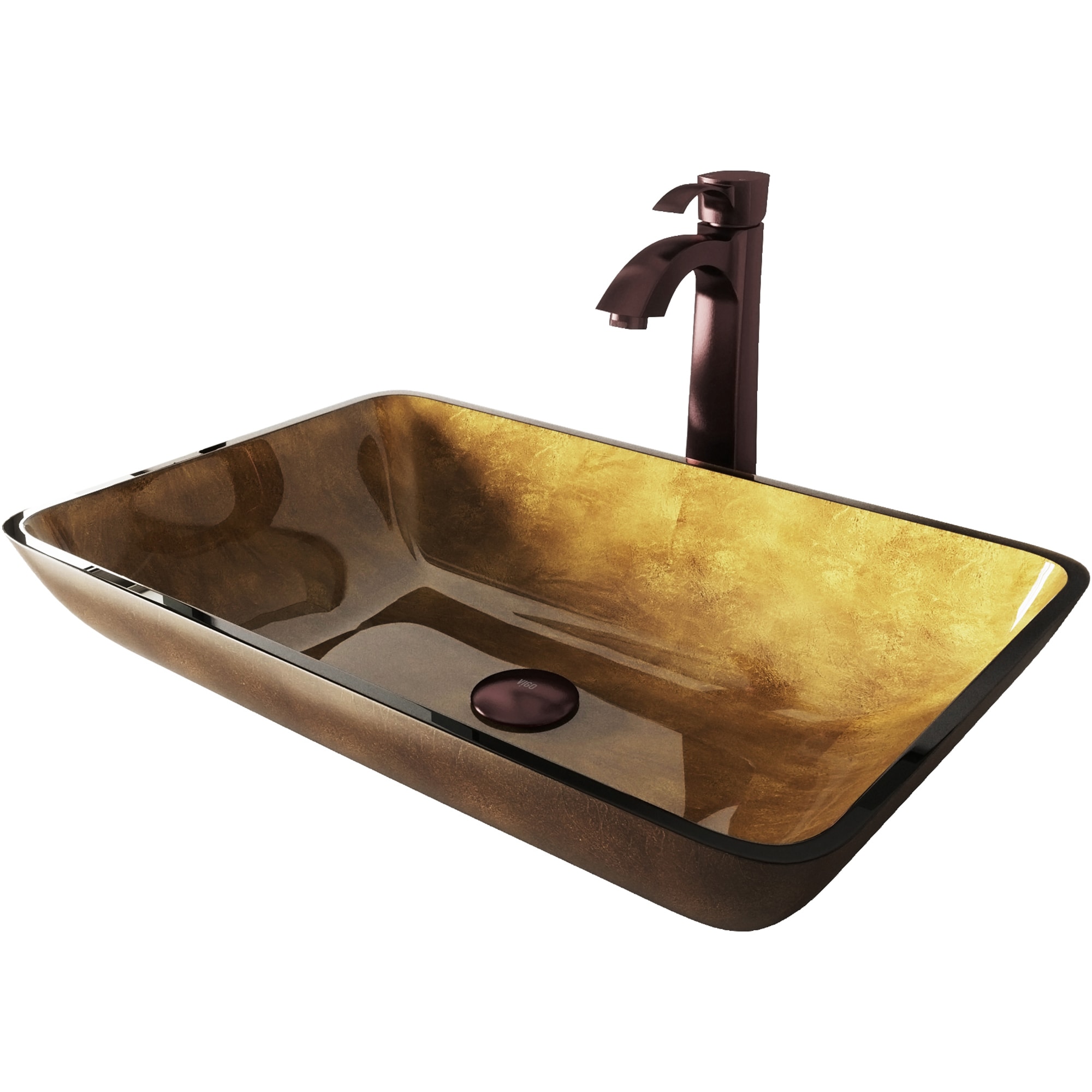 VIGO VGT157 Vessel sink Oil Rubbed Bronze Glass Vessel Rectangular Modern Bathroom Sink with Faucet and Drain Included (14.5-in x 22.25-in)