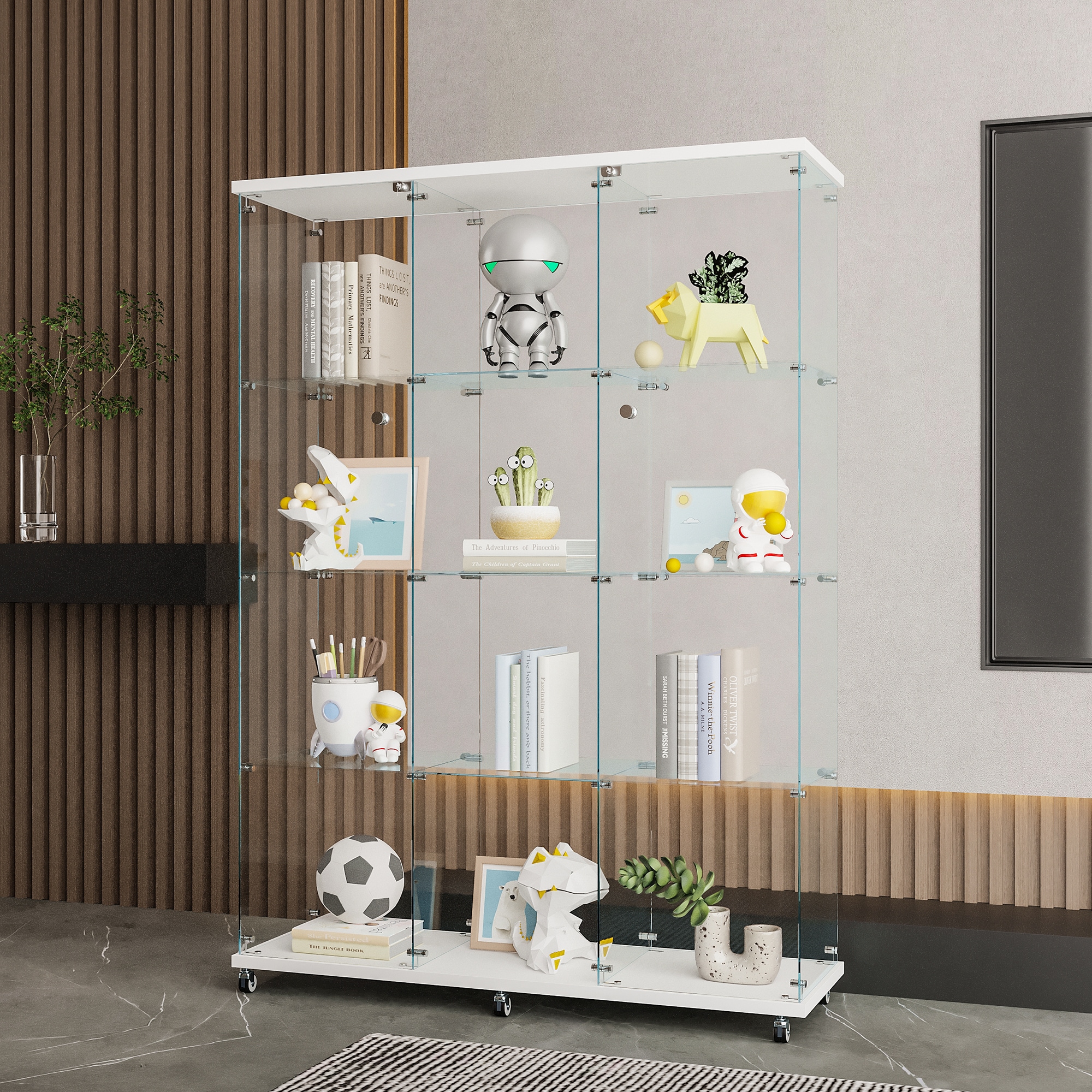 LOVMOR SF-Y-W1806S00020 Glass Display Cabinet with 4 Shelves Extra Large Curio Cabinets for Living Room Bedroom Office Black Floor Standing Glass Bookshelf Quick Installation