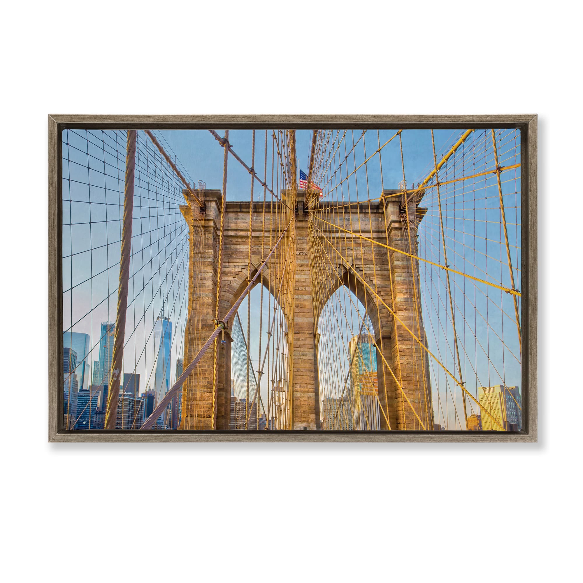 Stupell Industries BT-601-FFE-20X30 Industrial Bridge with American Flag Floating Frame design by Seven Trees Design