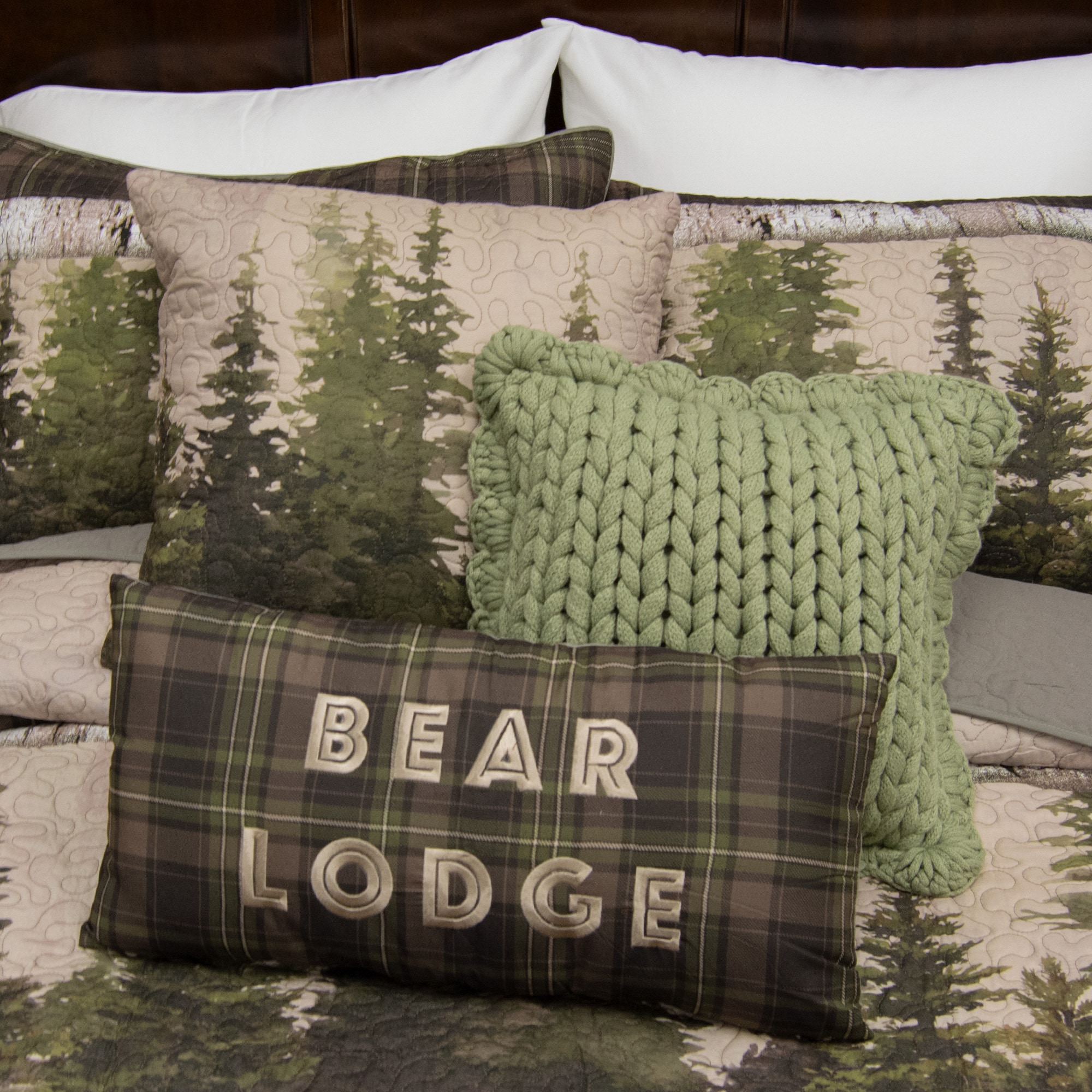 Green Pine Tree Print Square Decorative Pillow
