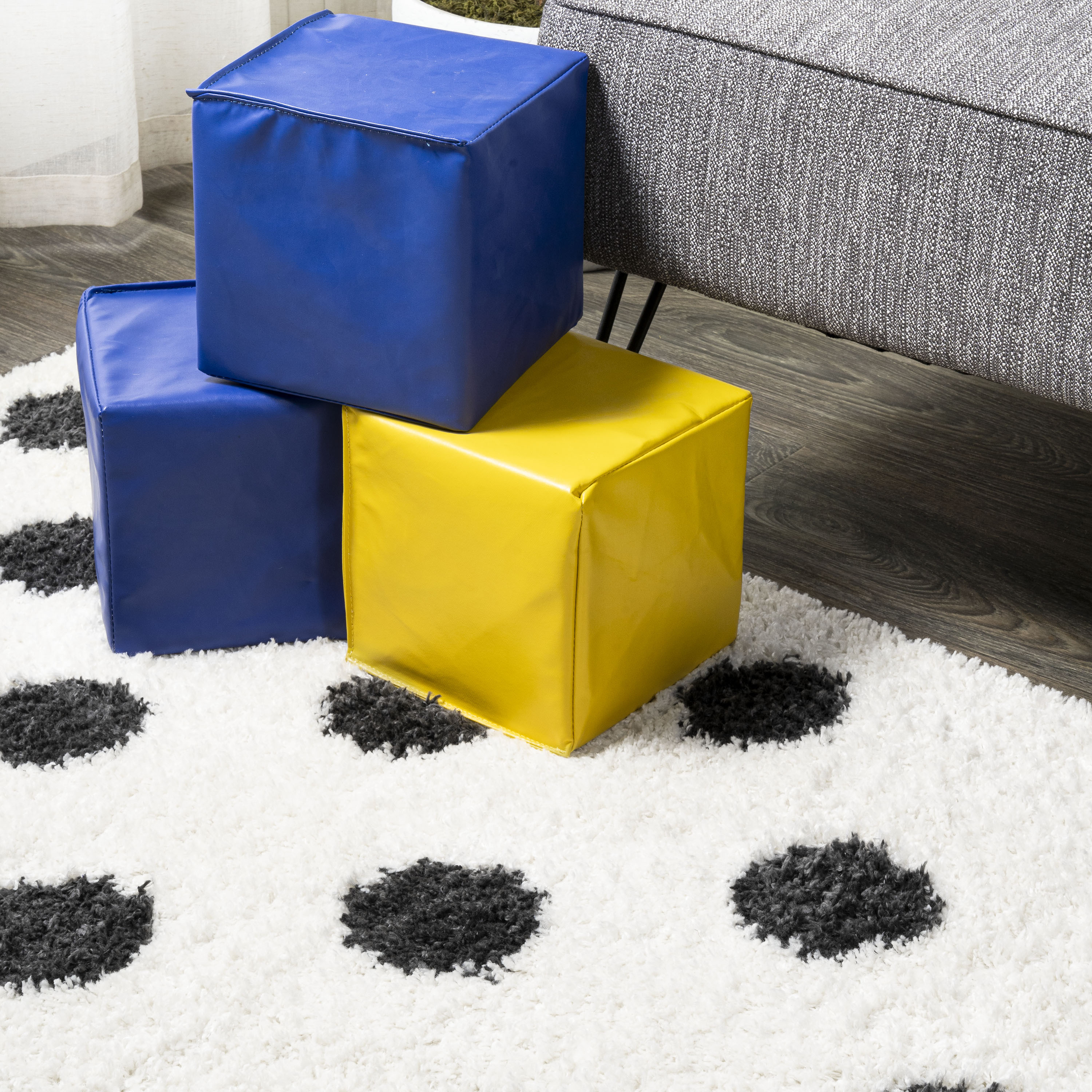 Mid-Century Charcoal and Ivory Dot Shag Rug 5'x8'