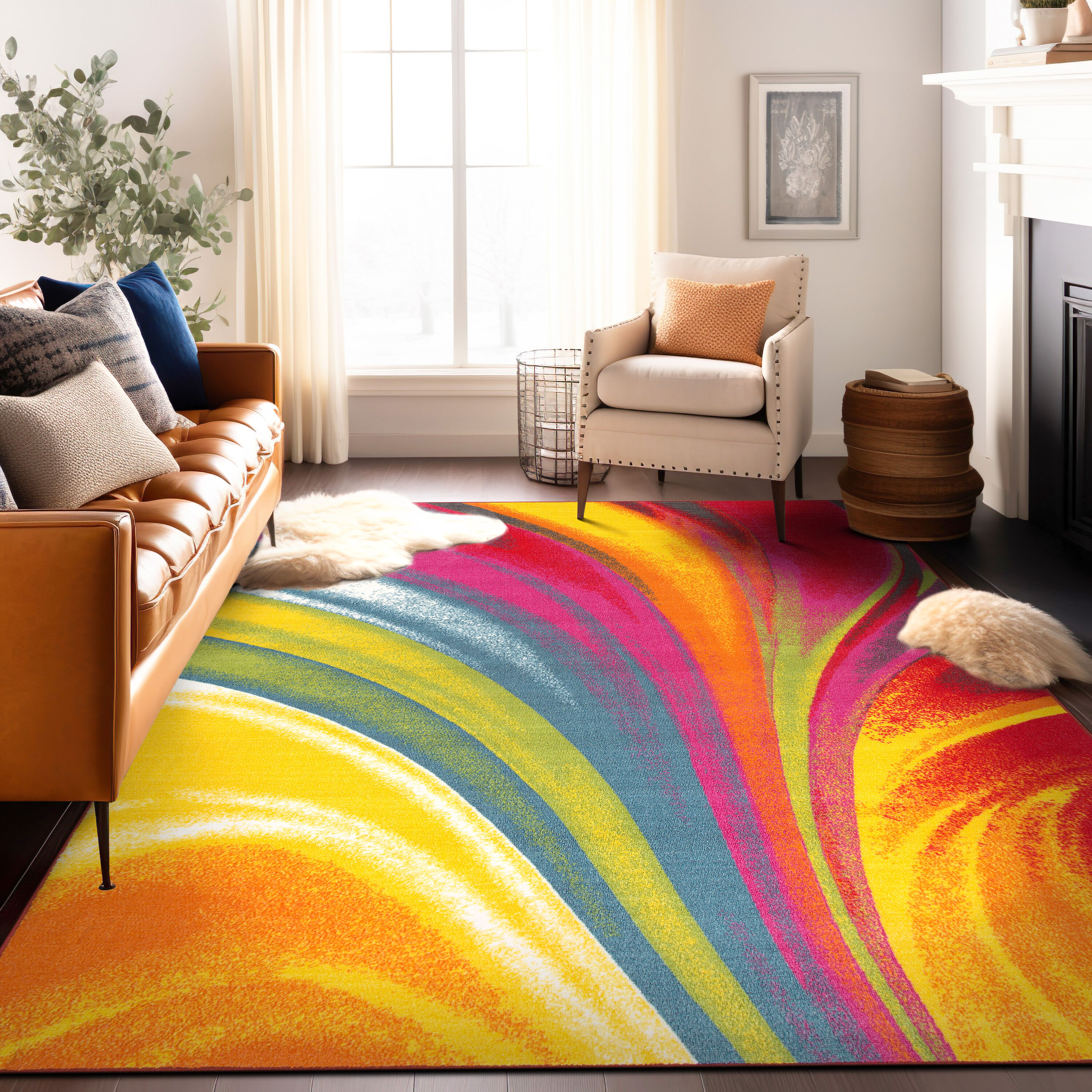 Multicolored Waves 5' x 7' Synthetic Area Rug
