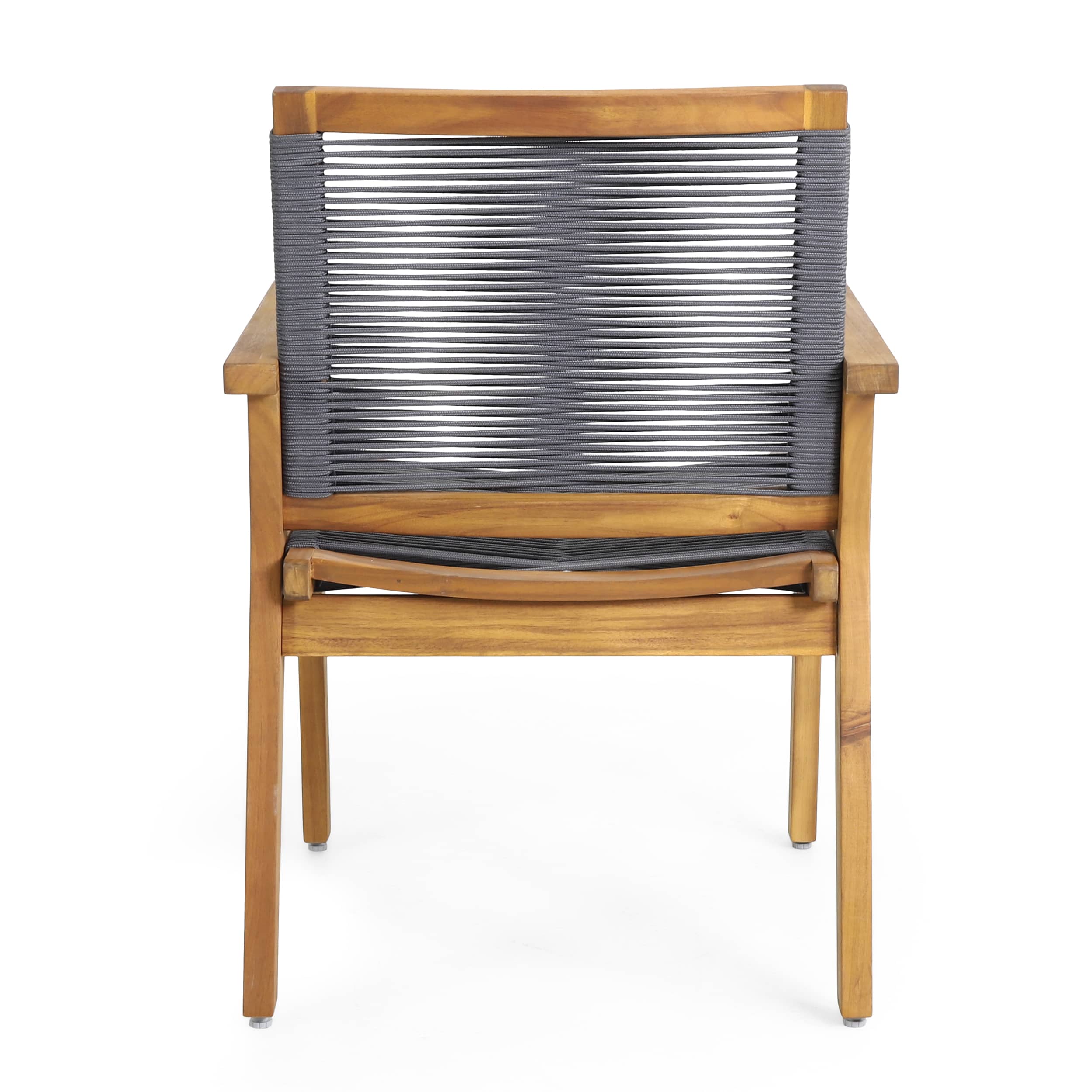 Set of 2 Teak and Dark Gray Rope Outdoor Dining Chairs