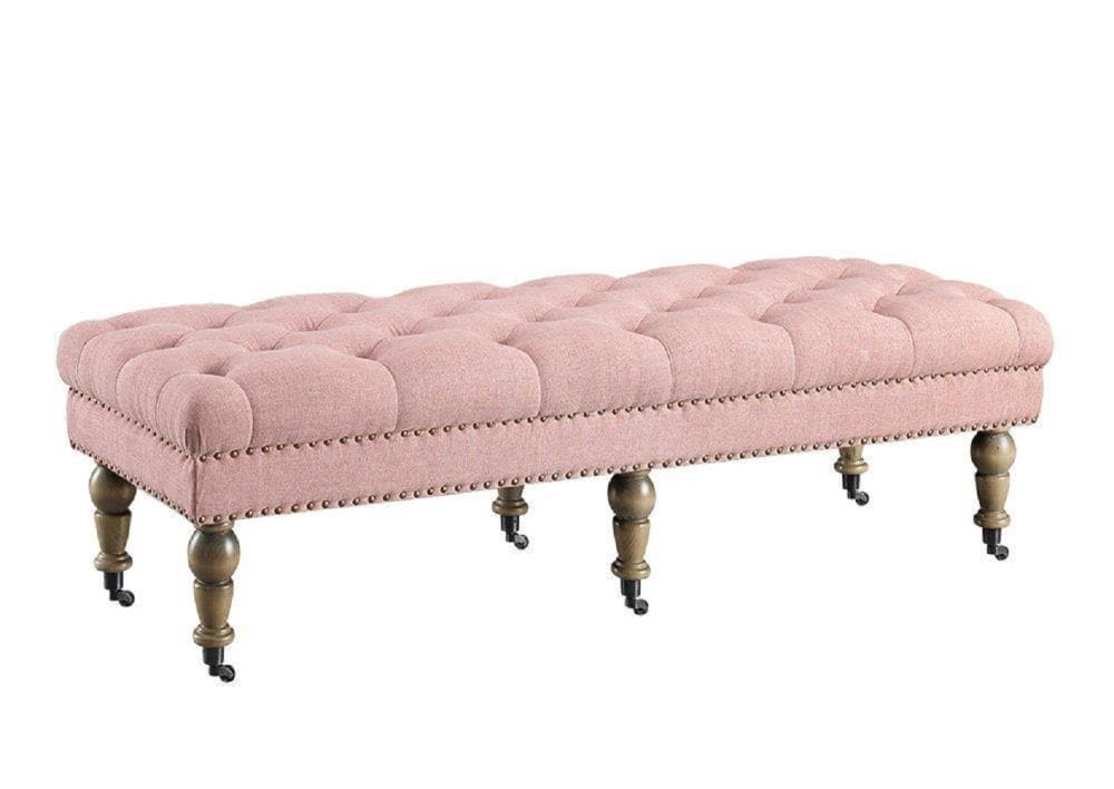 Linon 368254PNK01U Isabelle Casual Wood Accent Bench 62-Inches x 19.69-Inches x 17.72-Inches