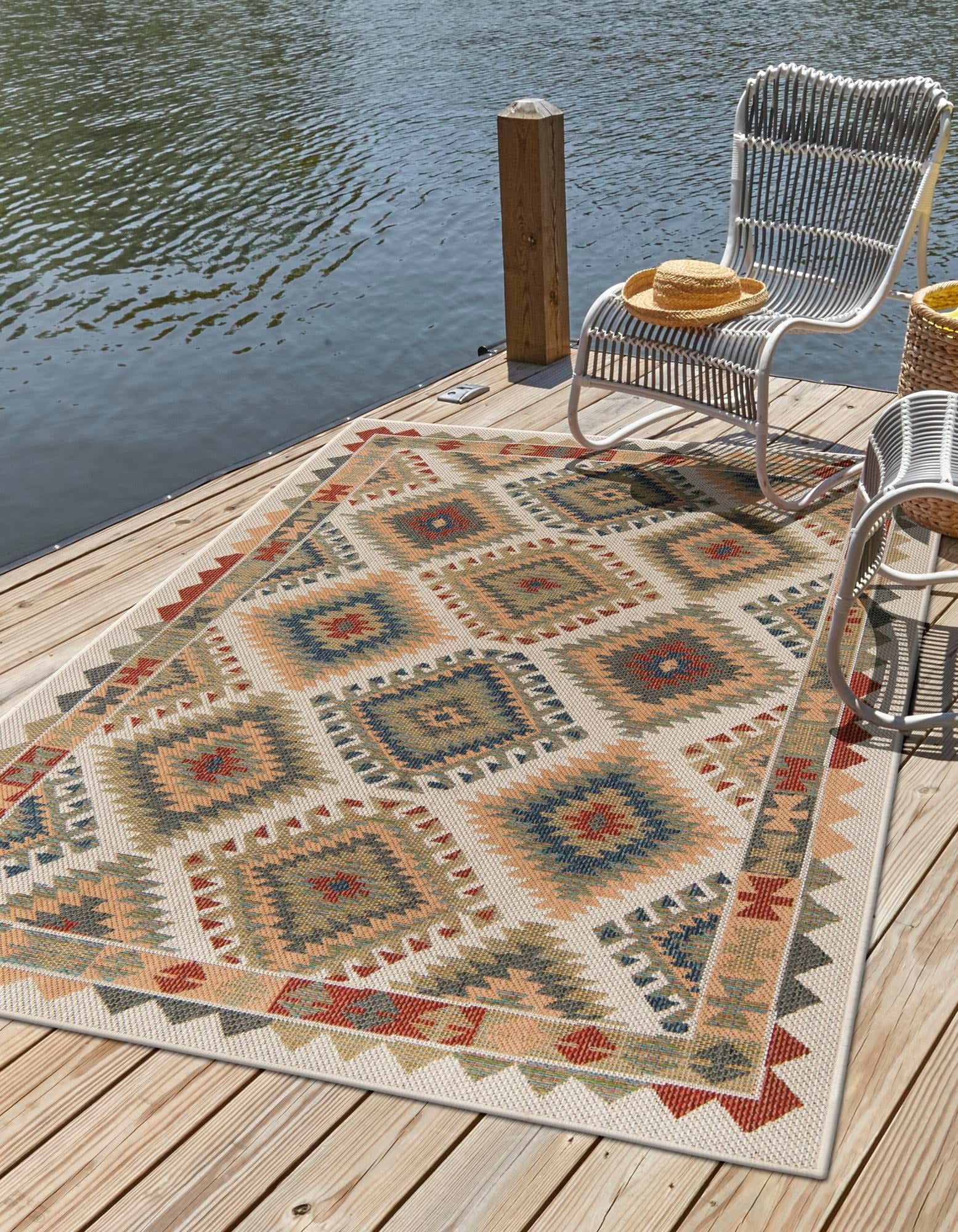 Unique Loom 3177066 Paz Baja Outdoor 6 x 9 (ft) Loomed Polypropylene Ivory Rectangular Indoor/Outdoor Geometric Coastal Area rug