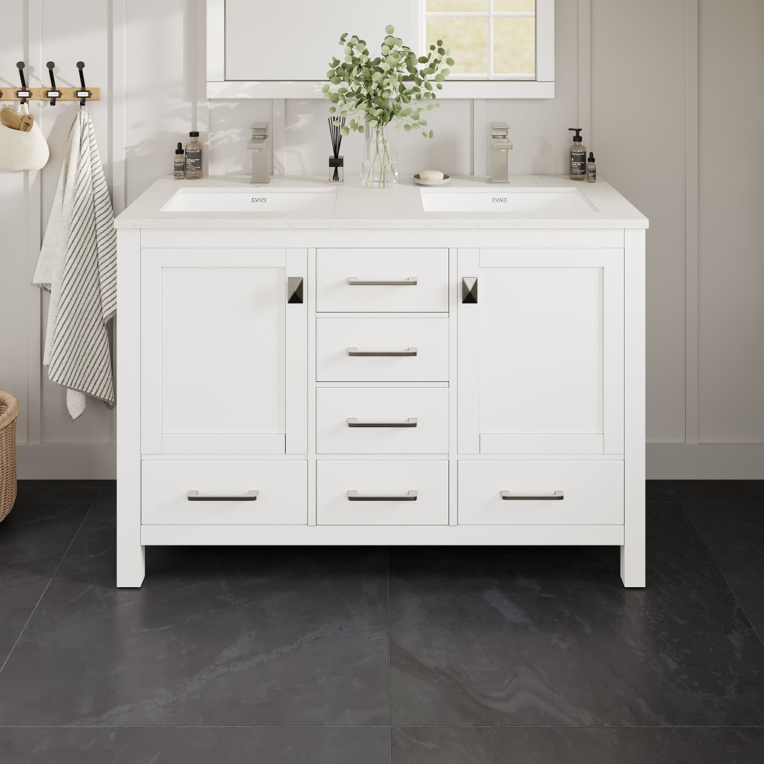 Eviva London 54-in Blue Undermount Single Sink Bathroom Vanity with White Quartz Top