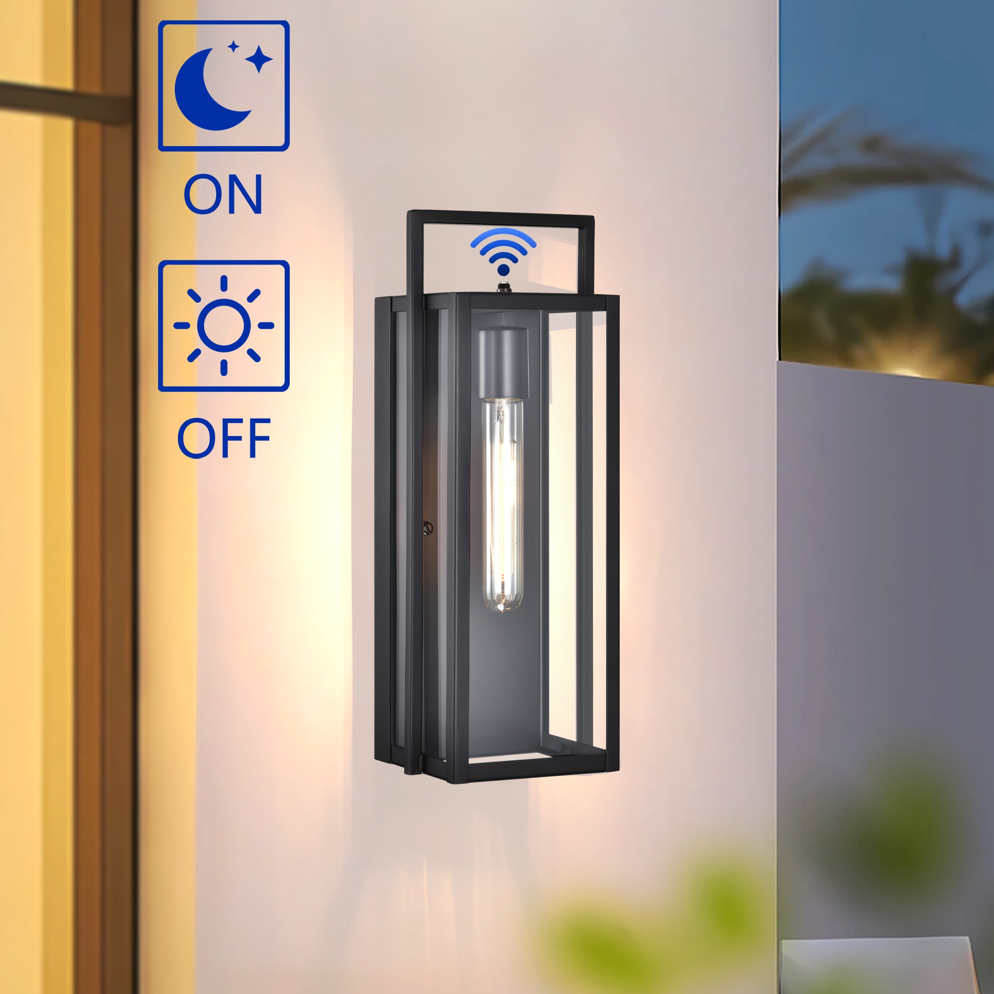 Edvivi EW682S-BK 1 -Light 16-in H Matte Black Hardwired Dusk to Dawn Outdoor Wall Light