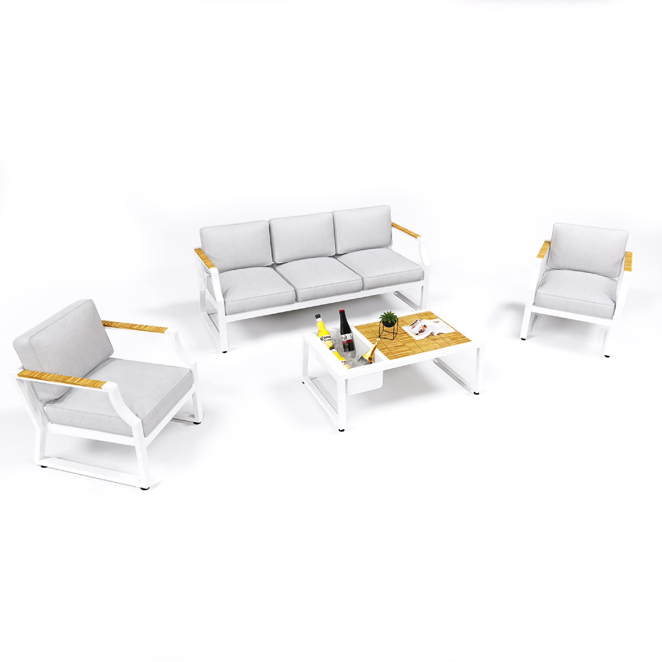 Moda Furnishings MOS-2104-W Elizabeth 4 -Piece Patio Sofa Conversation Set with Gray Cushions