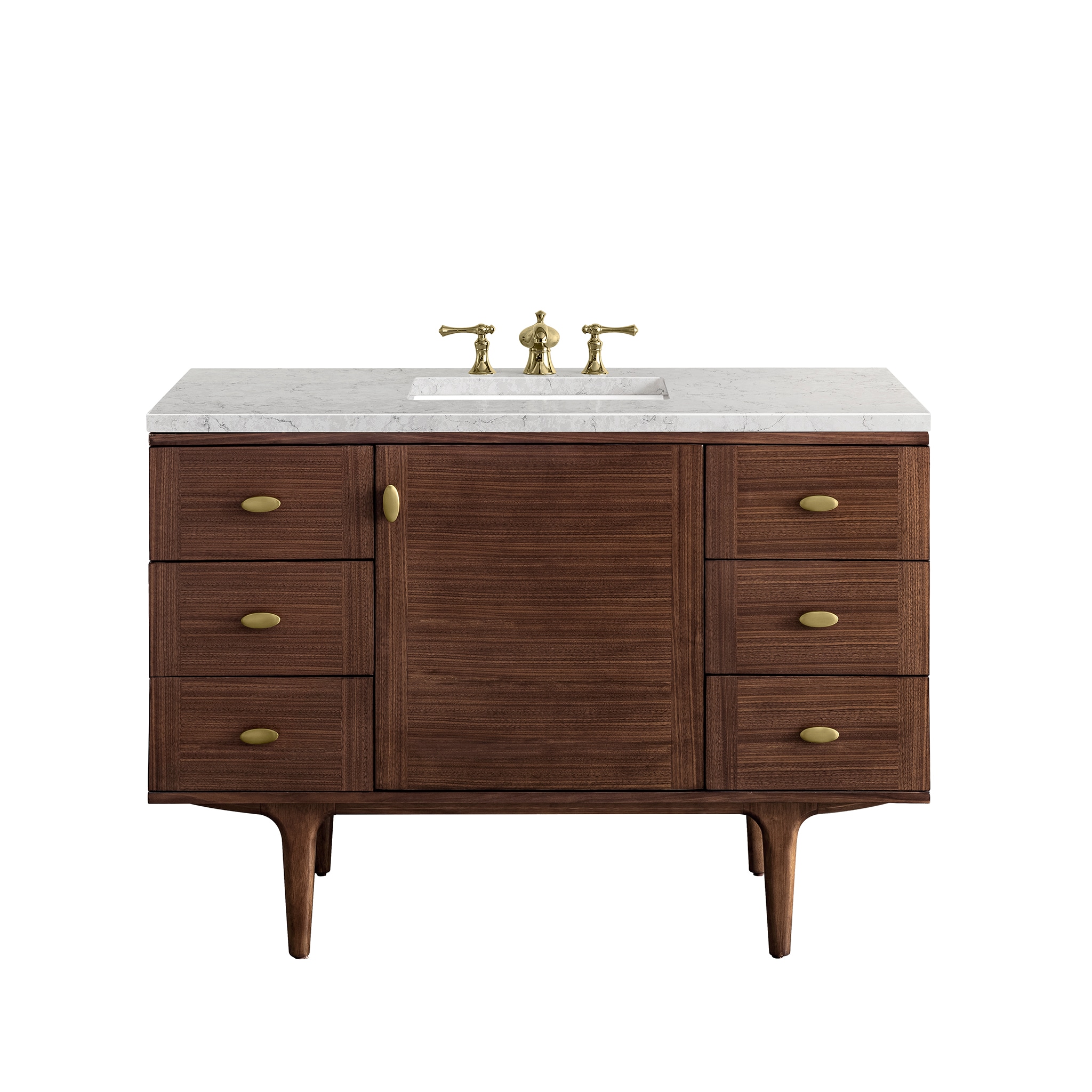 James Martin Vanities Amberly 48-in Mid-Century Walnut Undermount Single Sink Bathroom Vanity with Quartz Top