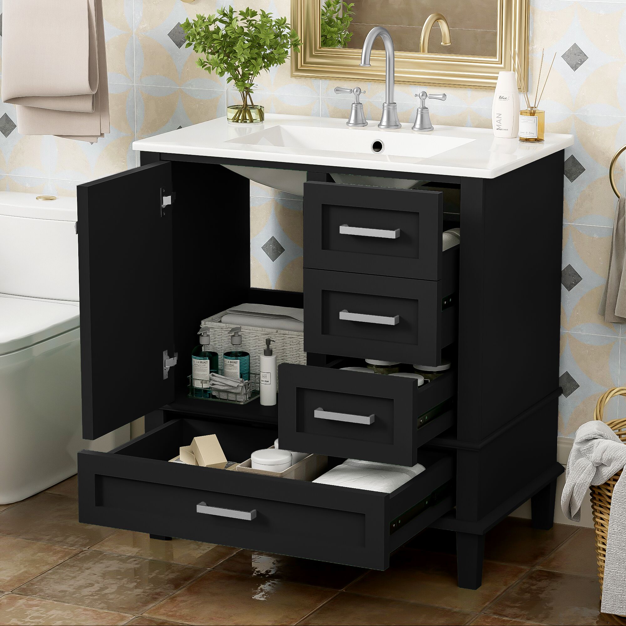 ModernLuxe - Assembly Required 30inch Bathroom Vanity Modern Bathroom Cabinet with Sink Combo Se...