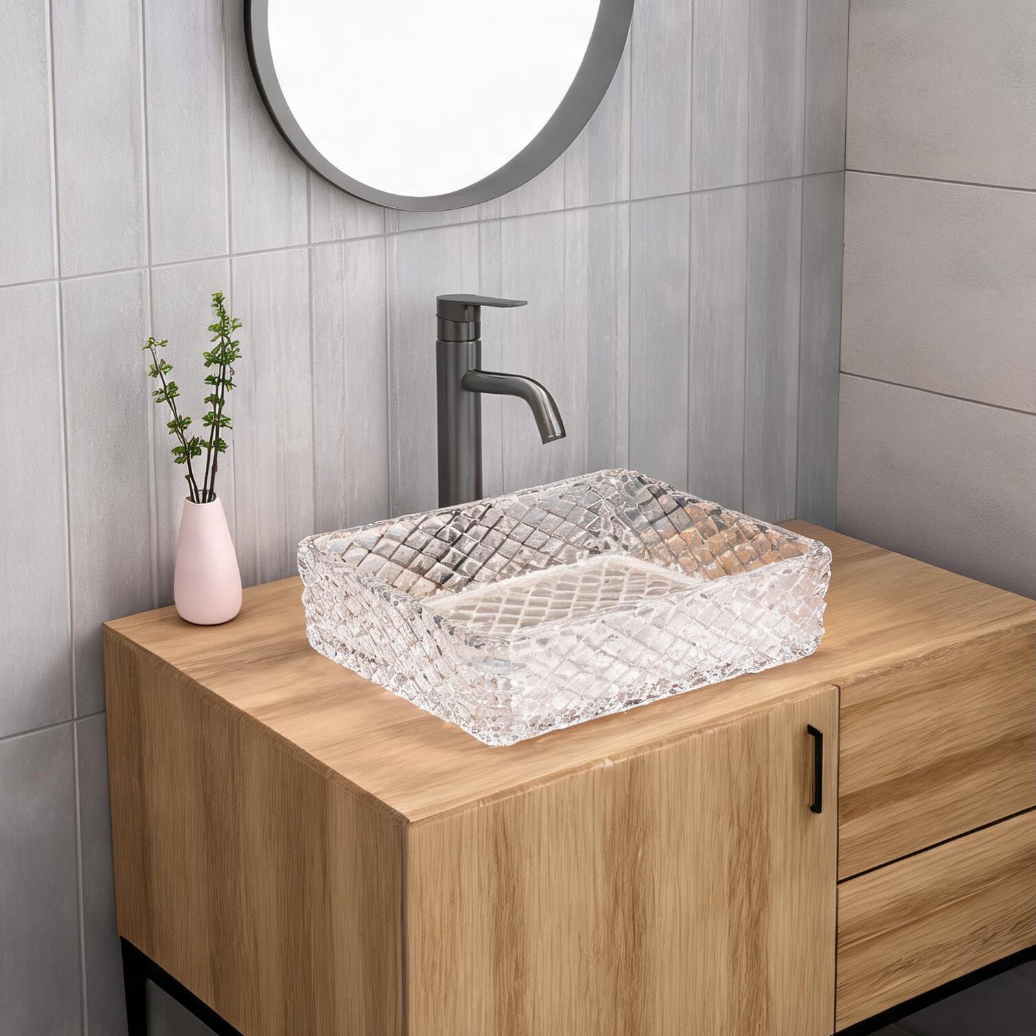 chillscreamni - White Bathroom Vanities with Functional Design 17.5 x 13 x 4.4 in Tempered Glass