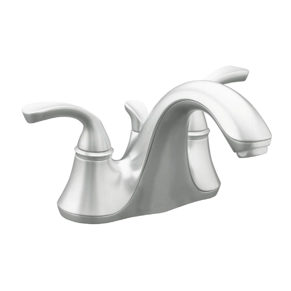 KOHLER 10270-4-G Forte Brushed chrome 4-in centerset 2-handle WaterSense Commercial/Residential Handle Bathroom Sink Faucet with Drain
