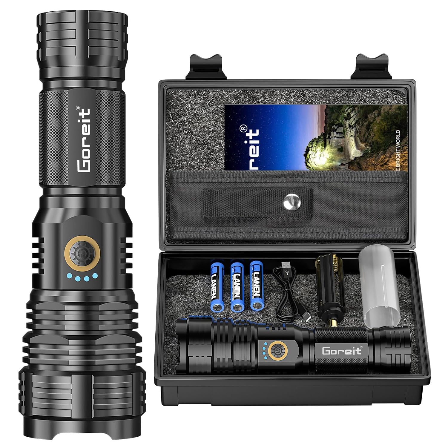 Sunitact 20000 Lumen XHP70.2 LED Rechargeable Flashlight with Holster 5 Light Modes IP67 Waterproof Aviation Grade Aluminum for Emergency Camping and Hiking #G-1915-T1