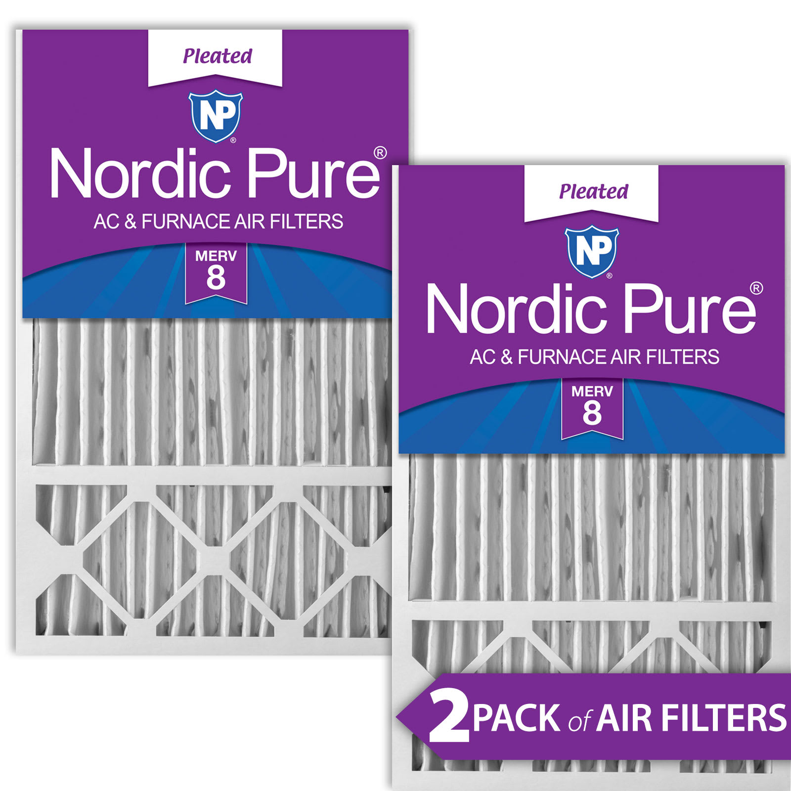 Nordic Pure 16x25x5 (4 3/8) Honeywell/Lennox Replacement MERV 8 Air Filters 2 Pack