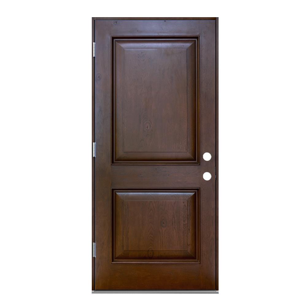 JELD-WEN LOWOLJW232600033 36-in x 80-in x 4-9/16-in Fiberglass No glass Right-hand outswing Mocha Stained Prehung Front Door Insulating core