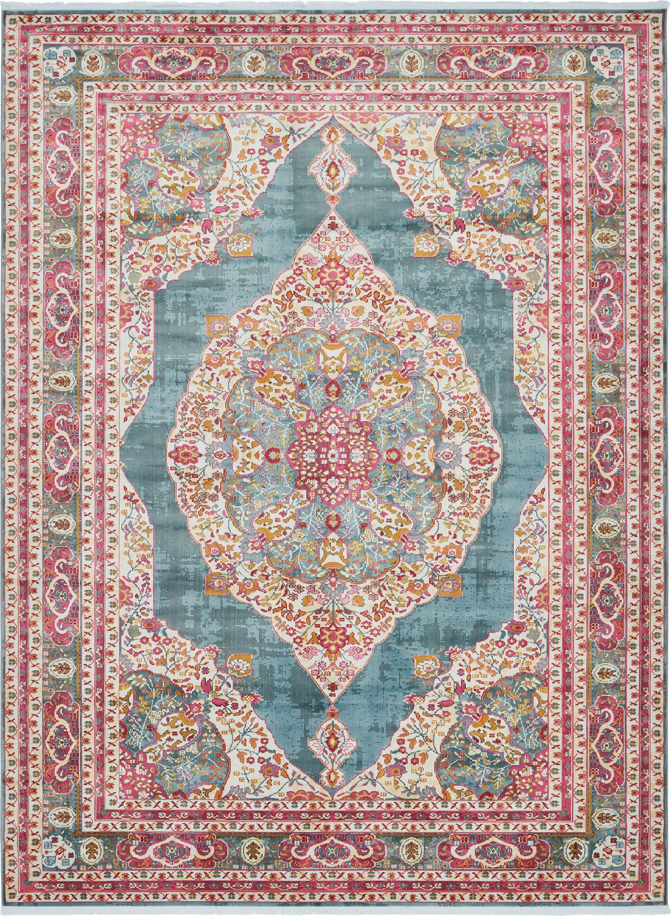 Unique Loom 3139734 Regla Baracoa 10 x 13 (ft) Loomed Polypropylene Turquoise/Ivory Rectangular Indoor Medallion Oriental Area rug