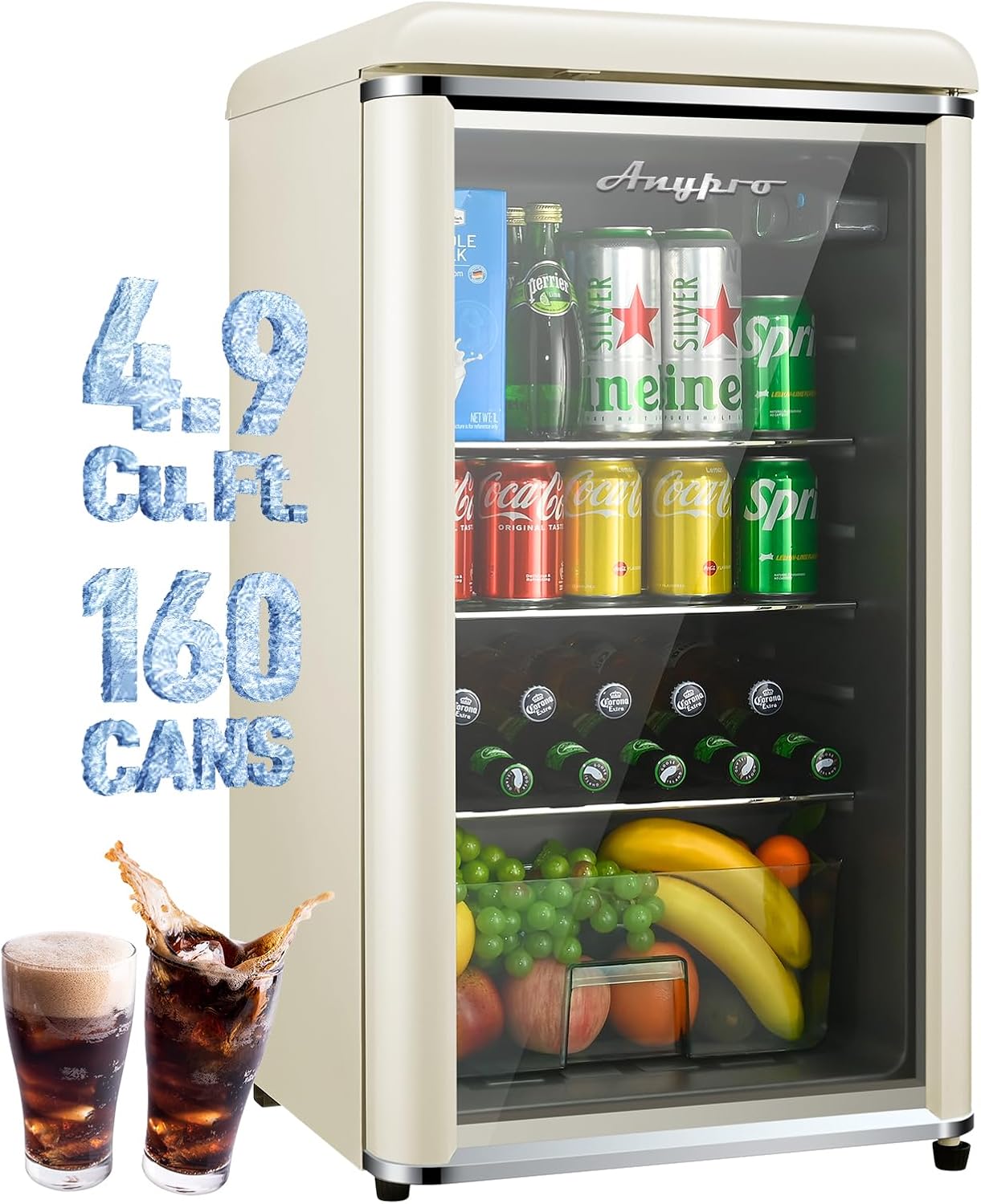 Jeremy Cass GJKIFLB80G 18.7-in W 160 -Can Capacity White Freestanding Indoor Beverage Refrigerator with Glass Door