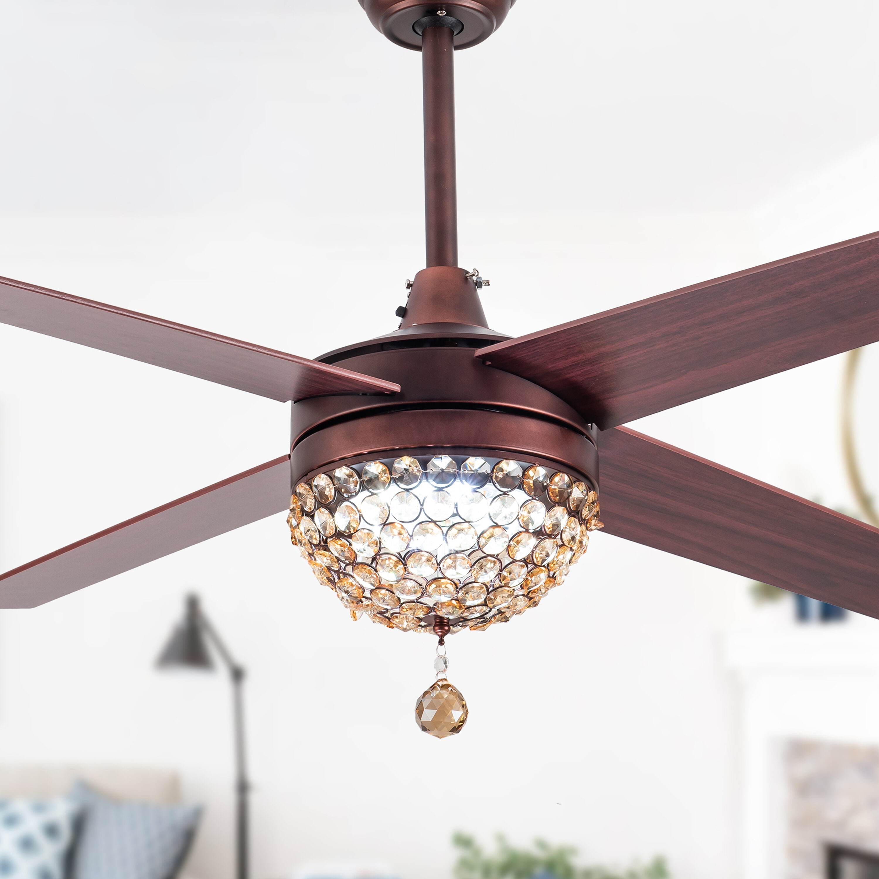 Oaks Decor BD2001-K-52 Lorain 52-in Color-Changing Integrated LED Coffee with Clear Blades Ceiling Fan With Light - Remote Included ( 4 -Blade )