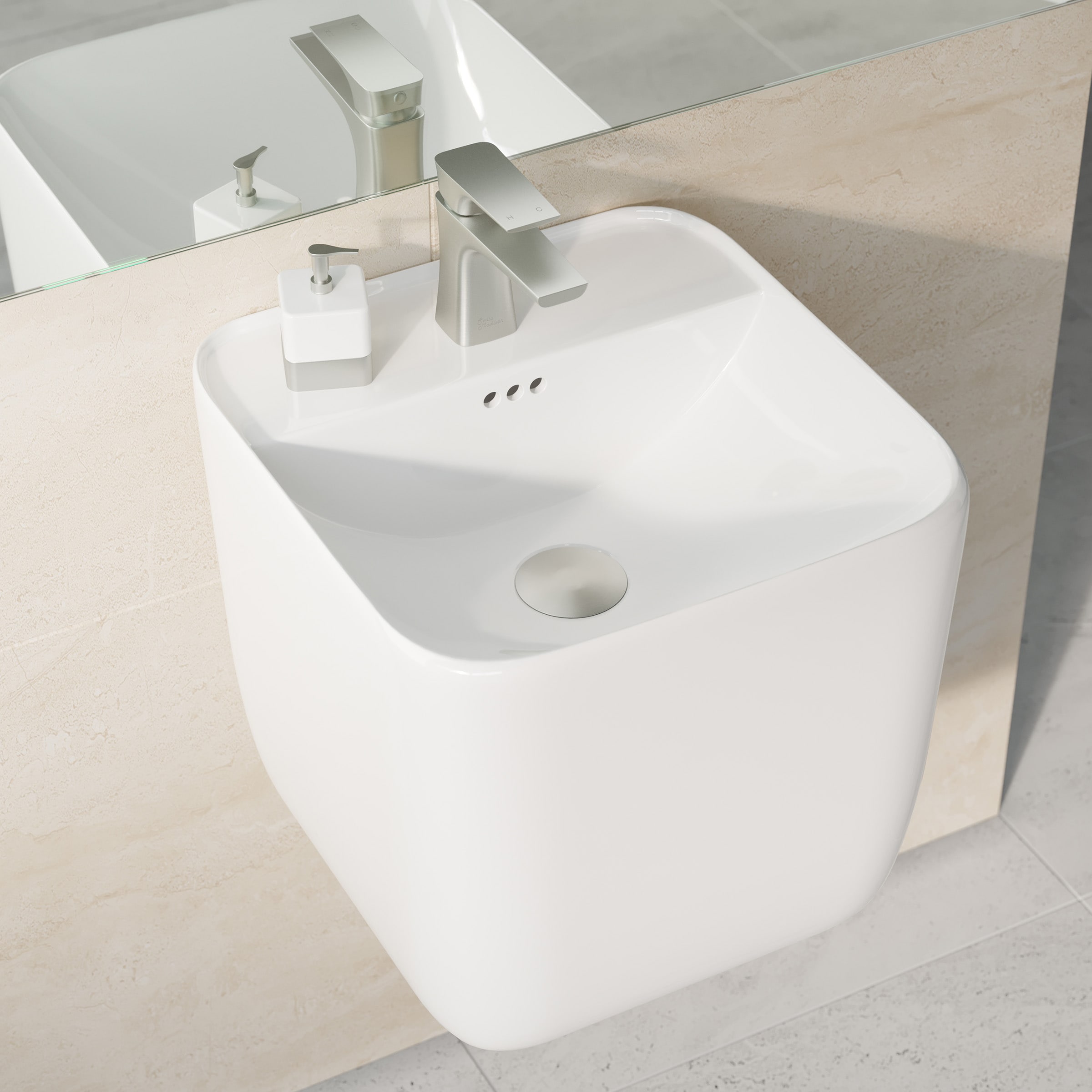 Swiss Madison SM-25-WSCHR05WH Charme Ceramic Wall-mount Rectangular Modern Glossy White Bathroom Sink ( 18-Inches x 17-Inches )