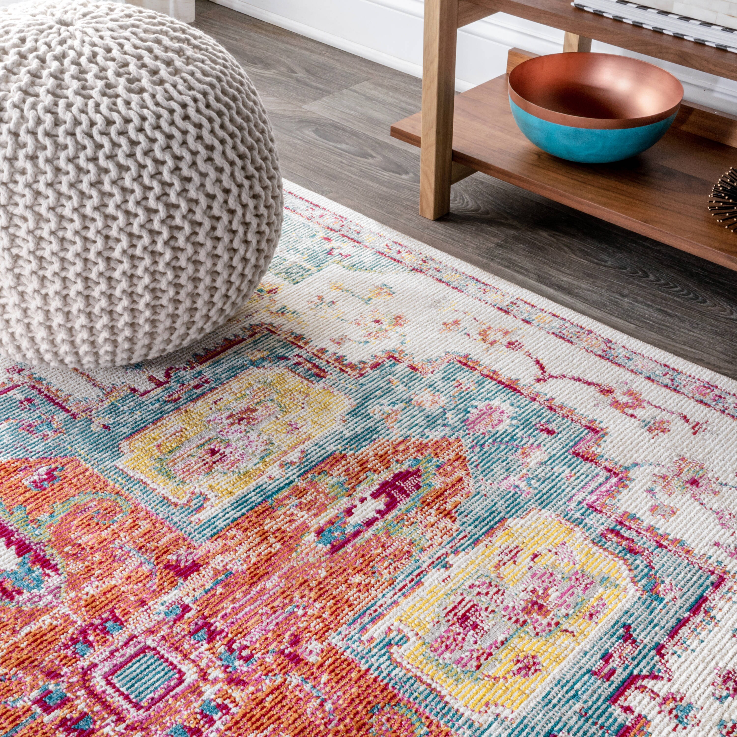 Zafra Vintage Medallion Blue and Coral 5' x 8' Area Rug