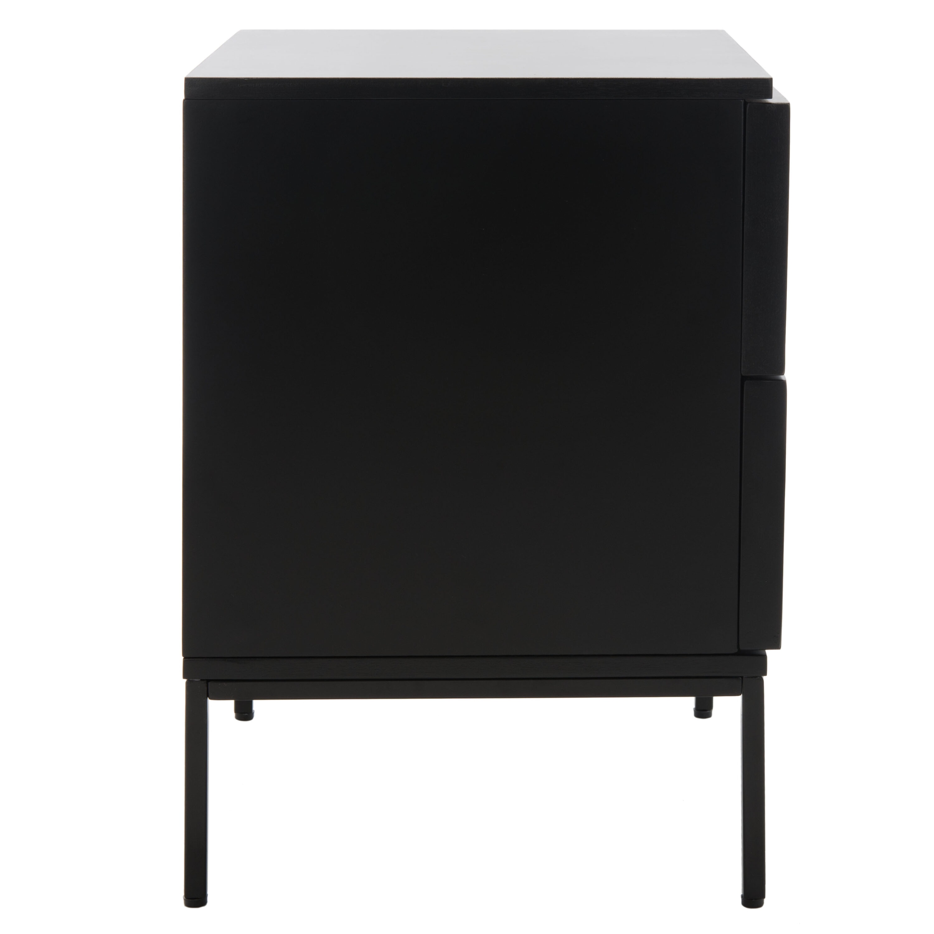 Zadie Black 2-Drawer Rattan Nightstand with Iron Legs