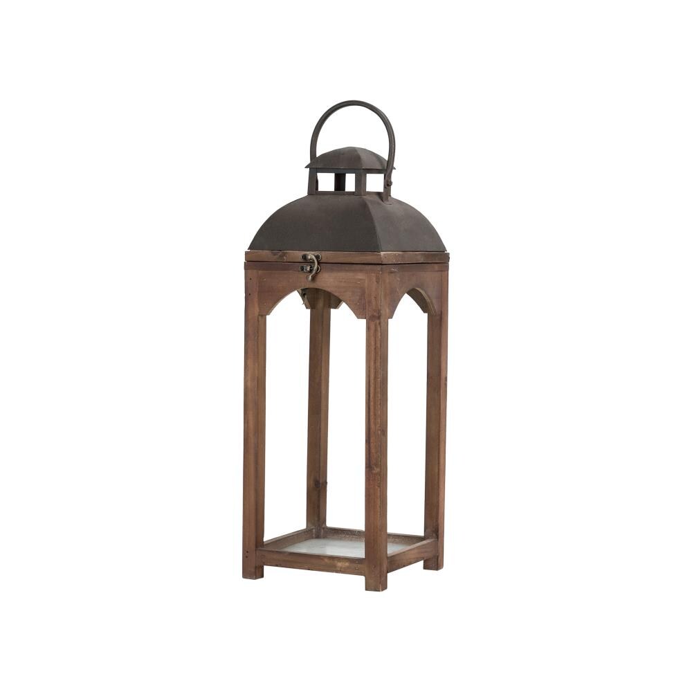 Glitzhome Rustic Farmhouse Wooden Lantern Set of 2, Brown Fir Wood,  Galvanized Base, Indoor Use, Candle Not Included in the Candle Holders  department at