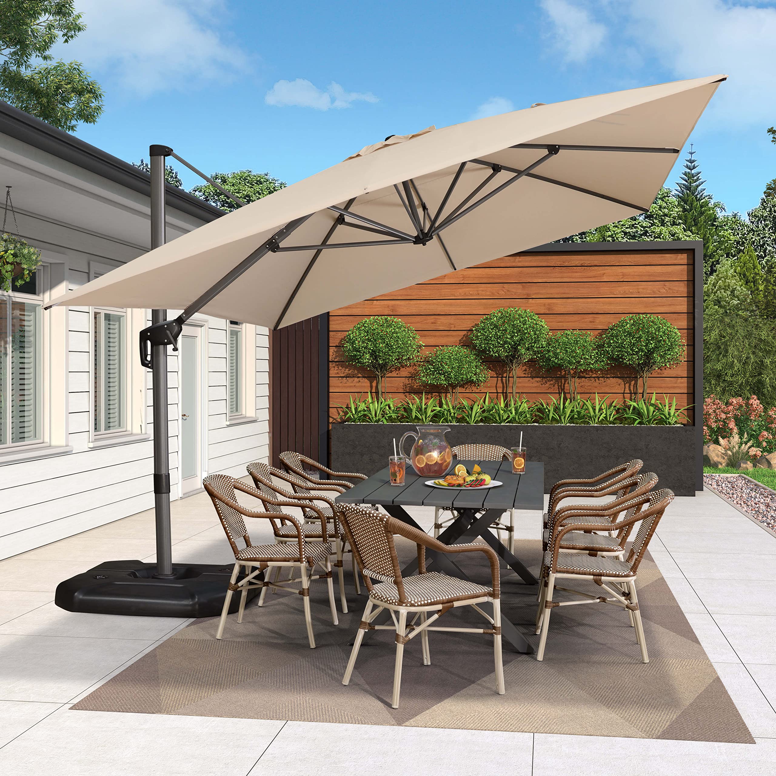 PURPLE LEAF LS04XHRC1013-KK 13-ft Aluminum Beige Crank Cantilever Patio Umbrella