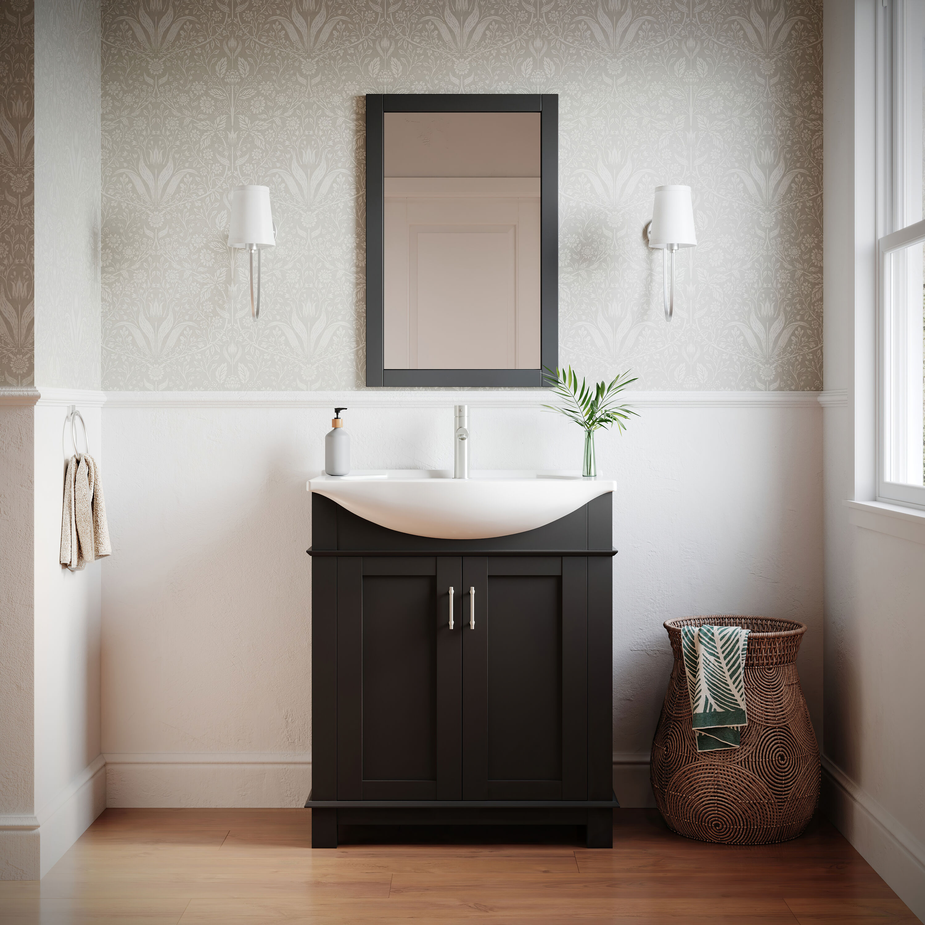 Fresca FCB2303BL-I Hartford 30-in Black Single sink Bathroom Vanity with White Ceramic Top