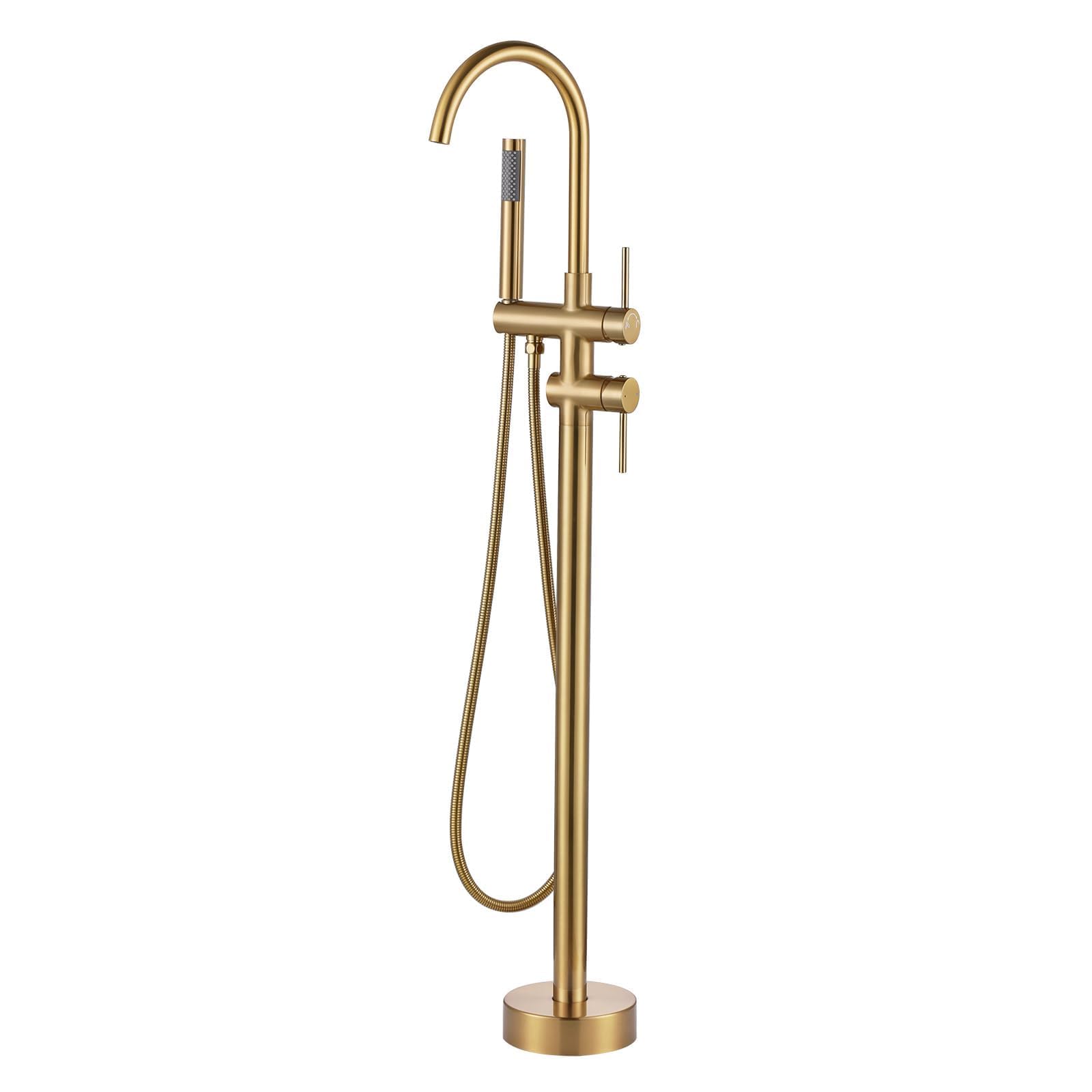 CYIKE  Freestanding Tub Filler Faucet Floor Mount Brushed Gold Bathtub Faucet with Single Handheld Shower Brass Shower Tub Faucet Set Complete