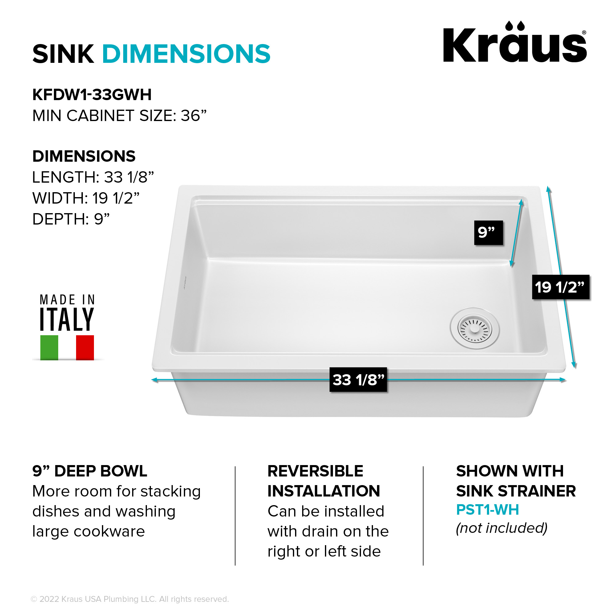 Gloss White Fireclay 33 Inch Single Bowl Drop-In Kitchen Sink