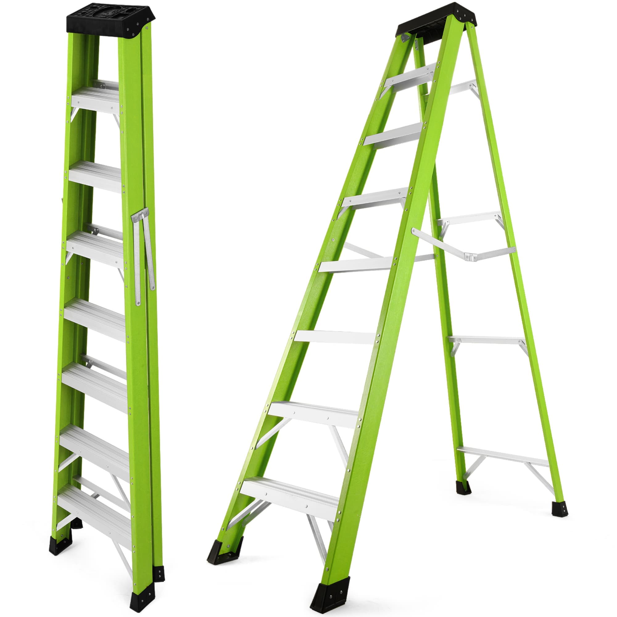 Ama Pear Fiberglass Ladder 330lbs Tool Tray 7 Steps Green