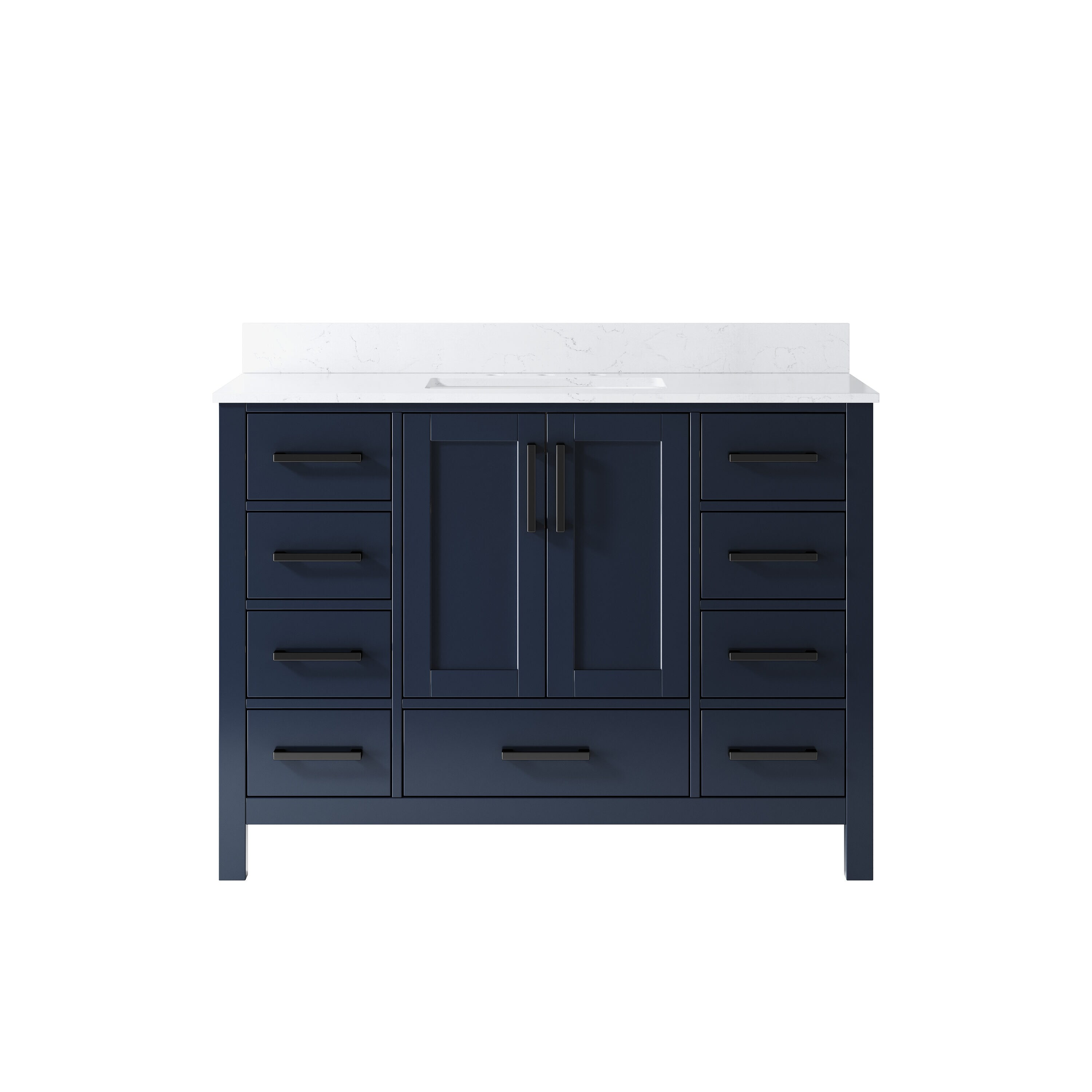 CALVON 48-In Navy Blue Freestanding Bathroom Vanity with Carrara Cultured Marble Top and Matte Black Hardware
