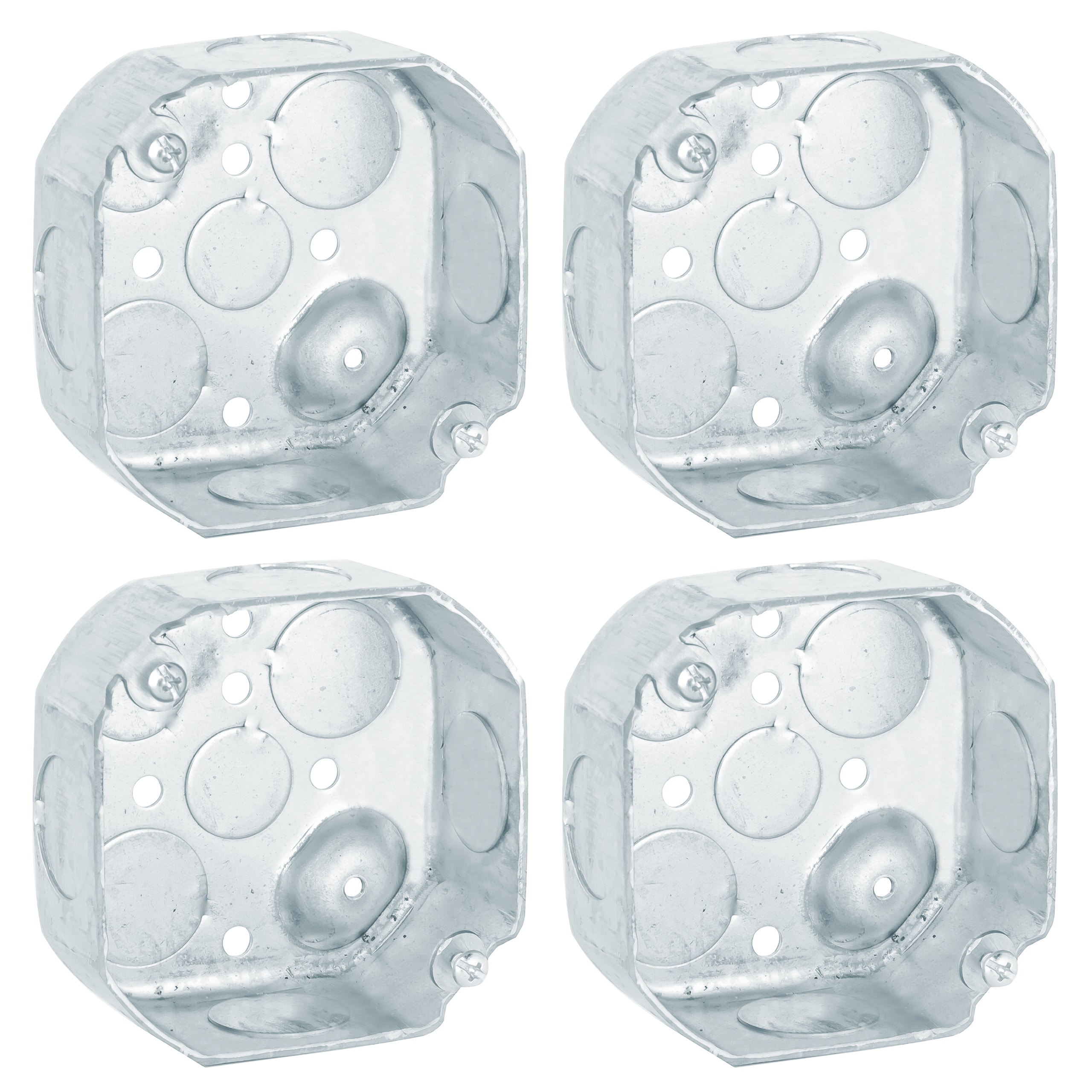 OHLECTRIC  4 Welded Octagon Steel Electrical Box 4 Pack 2 1 8 Deep Box with 1 2 and 3 4 Knockouts Fire Rated Ideal for Lighting Fixtures Switches and Receptacles