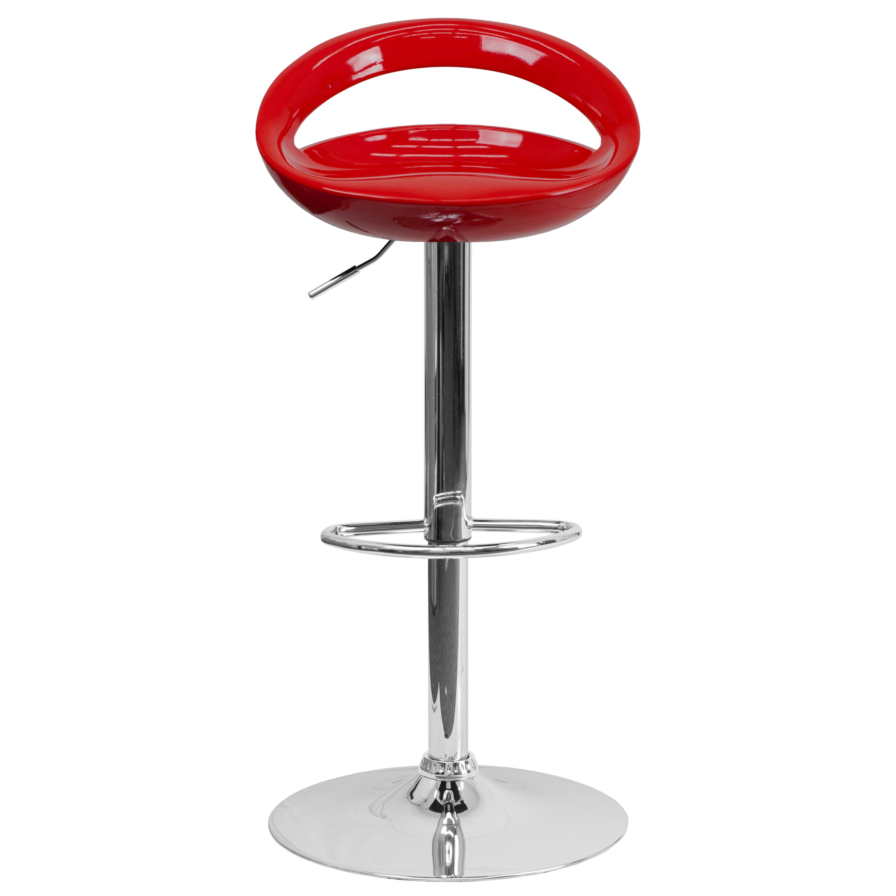 Modern Red Adjustable Swivel Barstool with Chrome Base