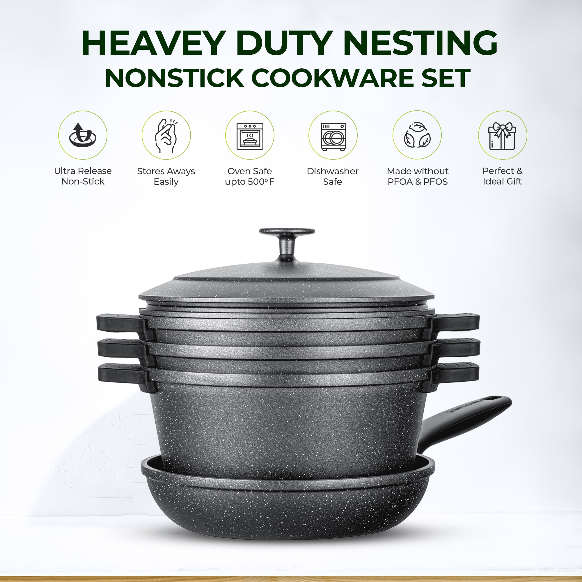 MegaChef 5-Piece 15.75-in Cast Iron Cookware Set with Lid(s) Included in  the Cooking Pans & Skillets department at