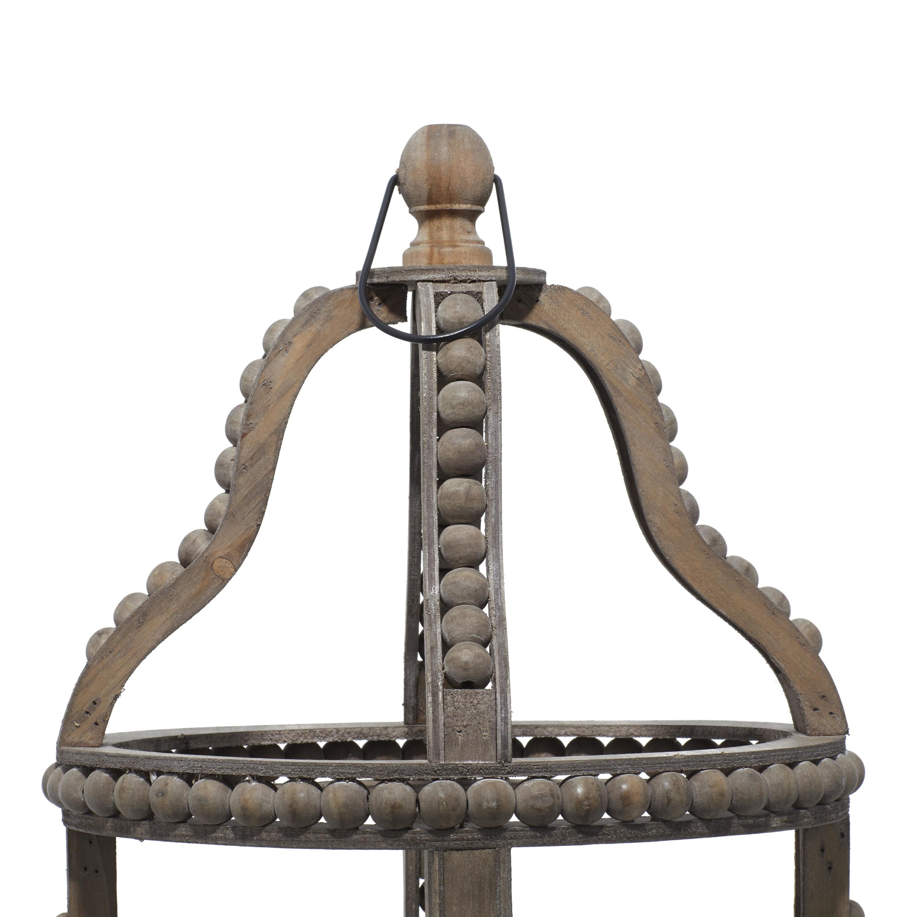 Rustic Farmhouse Reclaimed Wood Beaded Hanging Candle Lantern