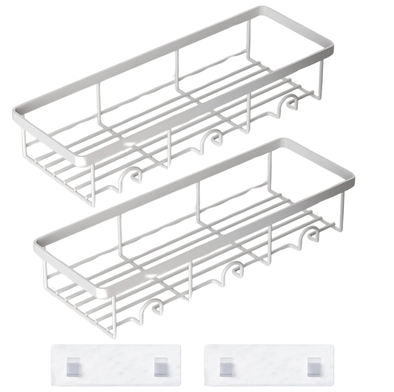 Etokfoks  2 pack adhesive shower caddy organizer shelves in white 11 4 x 3 9 x 2 1 in and 10 4 x 3 2 x 1 8 in wall mounted bath rack set
