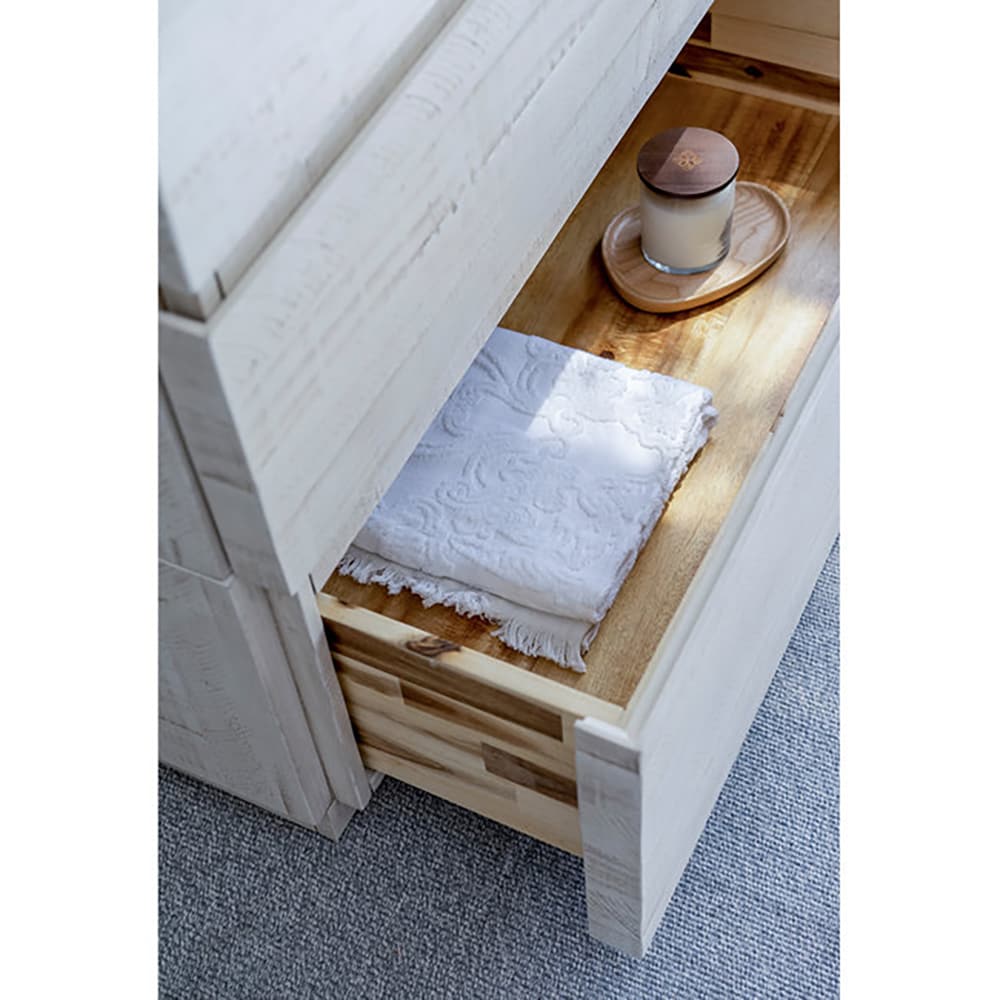 Rustic White Acacia Wood Freestanding Single Sink Bathroom Vanity