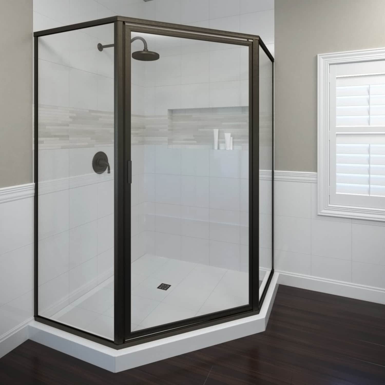 Basco DLXH60A1567CLOR Deluxe Oil-rubbed bronze 27-7/8-in W x 67.625-Inches H Framed Neo Angle Hinged Shower door 3/16-in Thick Clear Glass