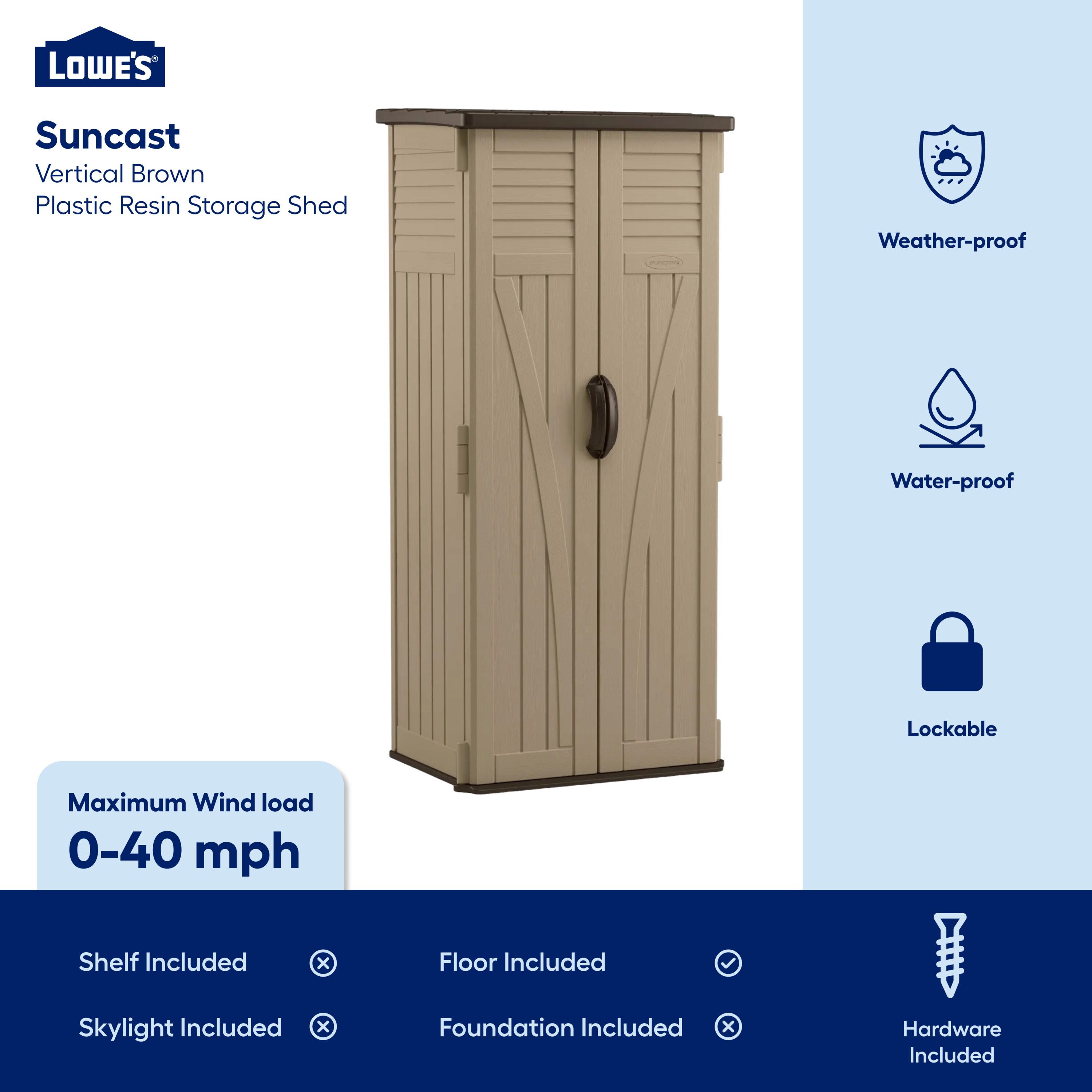 Suncast 2-ft x 2-ft Vertical Brown Plastic Resin Storage Shed in