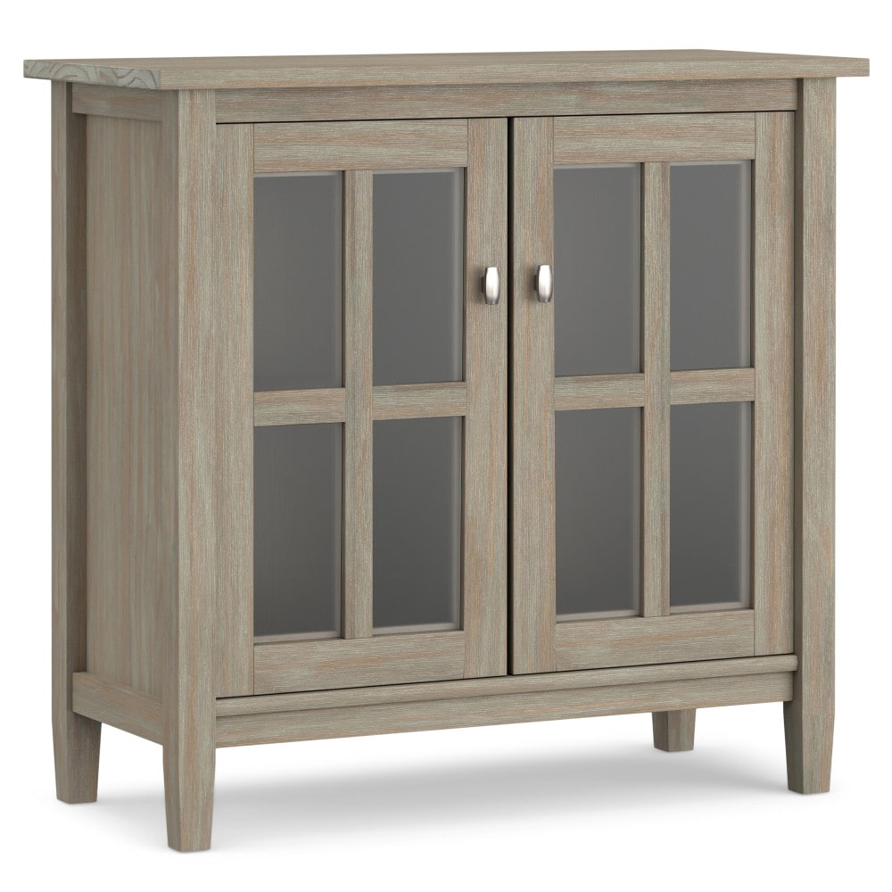 Simpli Home AXWSH009-GR Warm Shaker Distressed Grey Transitional Wood Media Cabinet