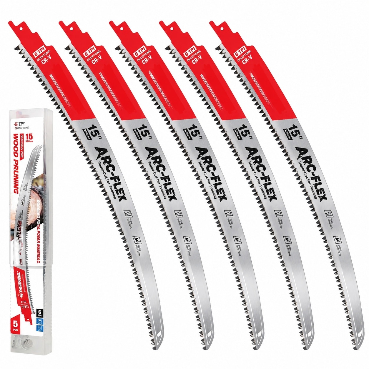 Oyezvary  5 pack 15 inch wood pruning reciprocating saw blades Japanese teeth curved edge CrV steel for fast cutting tree trimming fits major saw