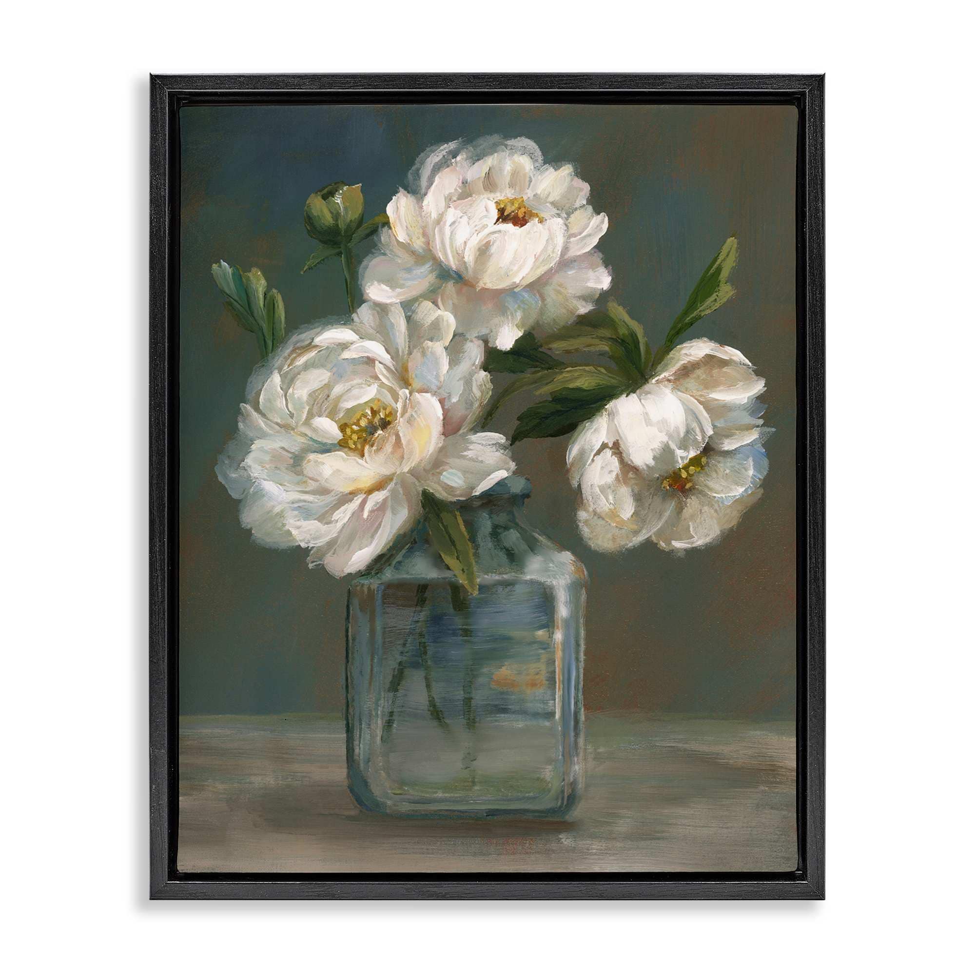 Stupell Industries BS-258-FFB-16X20 Traditional White Flower Trio Black Framed Floater Canvas Wall Art By Nan 17 x 21