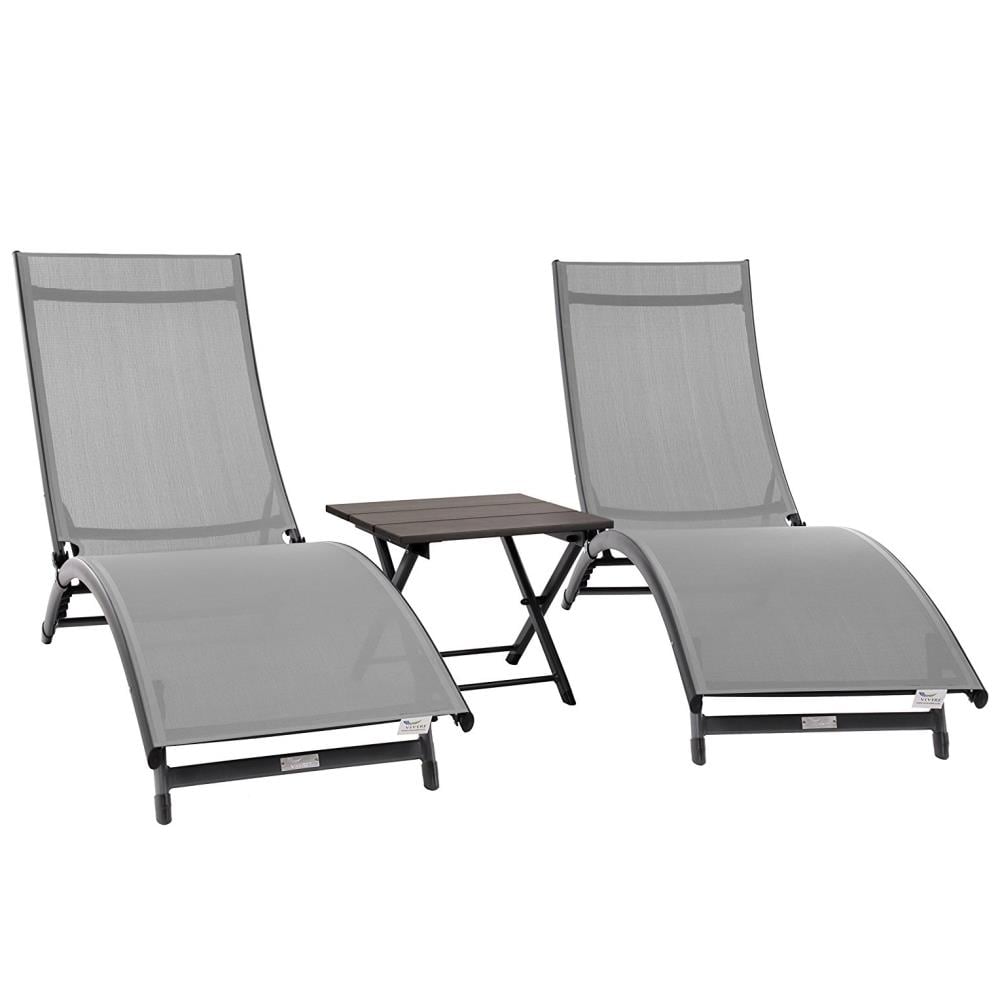 Vivere CORL3-RP CORL3 Set of 2 Stackable Black Aluminum Frame Stationary Conversation Chair with Gray Sling Seat