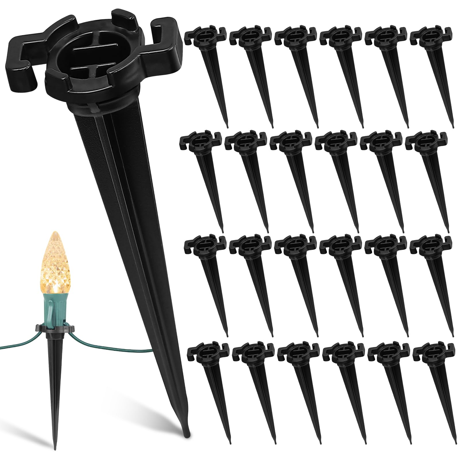 KIWDZFU  Plastic Light Stakes One Hundred Pack Four and a half Inch for C7 and C9 Christmas Lights Outdoor Yard Lawn Garden Pathway Driveway