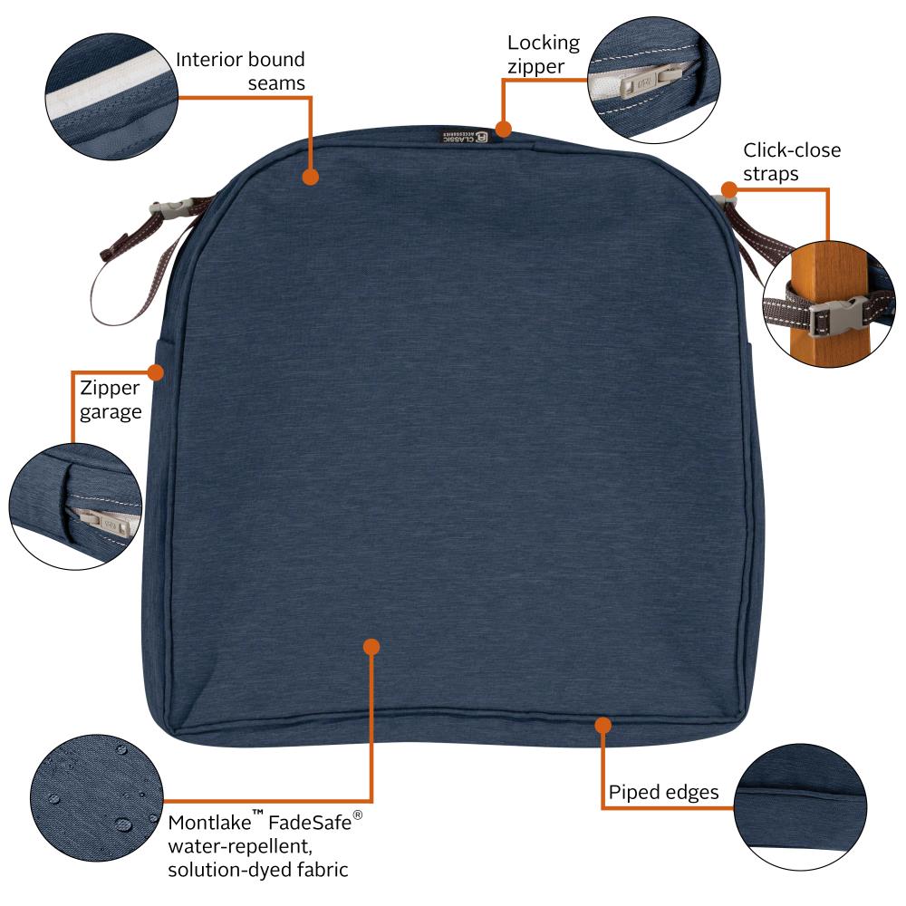 Classic Accessories Montlake FadeSafe Contoured Patio Dining Seat Cushion - 20 in. Light Charcoal