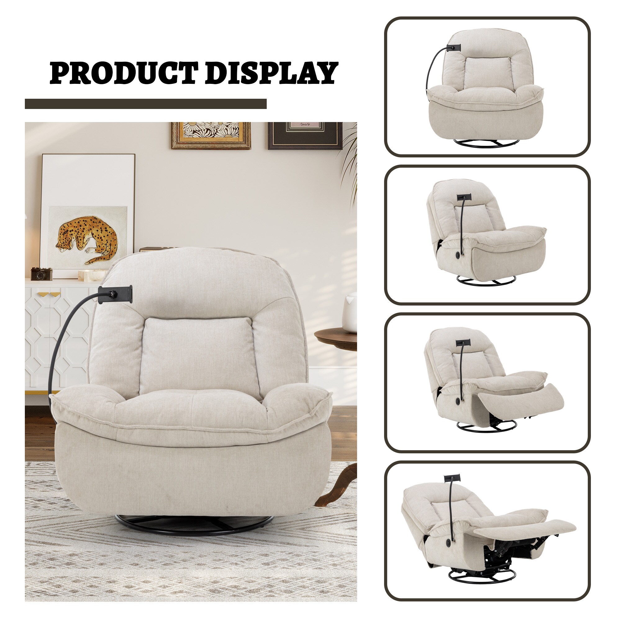 GZMR Bronzing Fabric Chenille Upholstered Swivel Powered Reclining ...