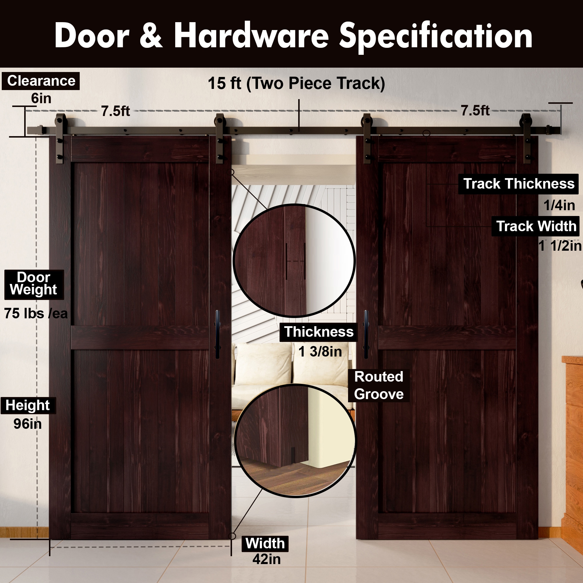 HOMACER YT2TGH180C-4296-H-RD Barn-Doors - View #7