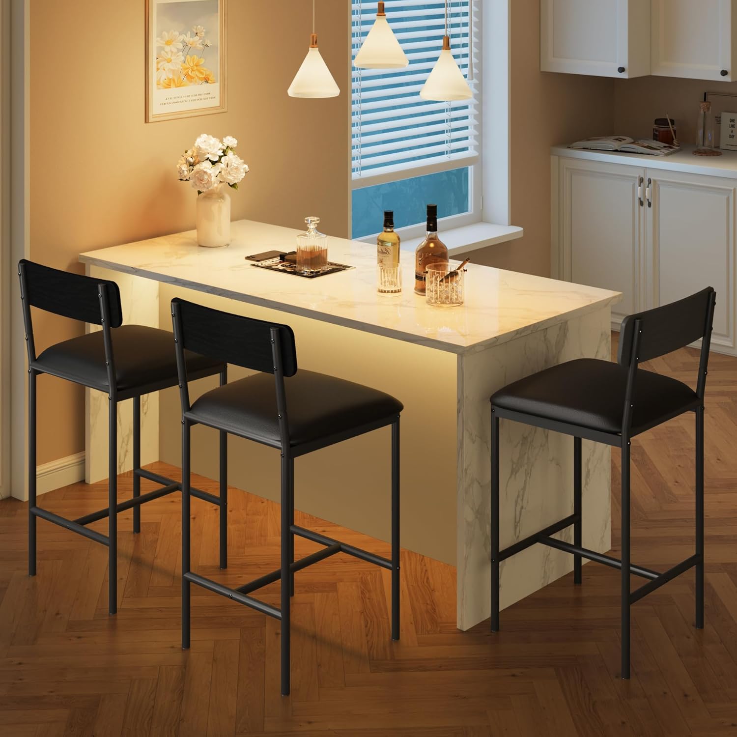 Garvee Bar Stools Set of 2 Bar Chairs with Back 25.5 Inches Kitchen Bar ...