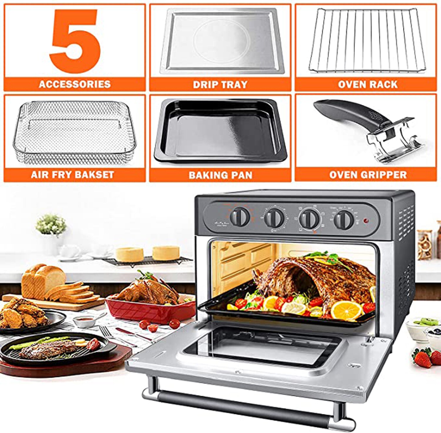 DASH Air Fry Multi Oven - 7 in 1 Convection Air Fry Oven with Non-stick Fry  Basket, Baking Pan & Rack, 23L, 1500-Watt - Stainless Steel